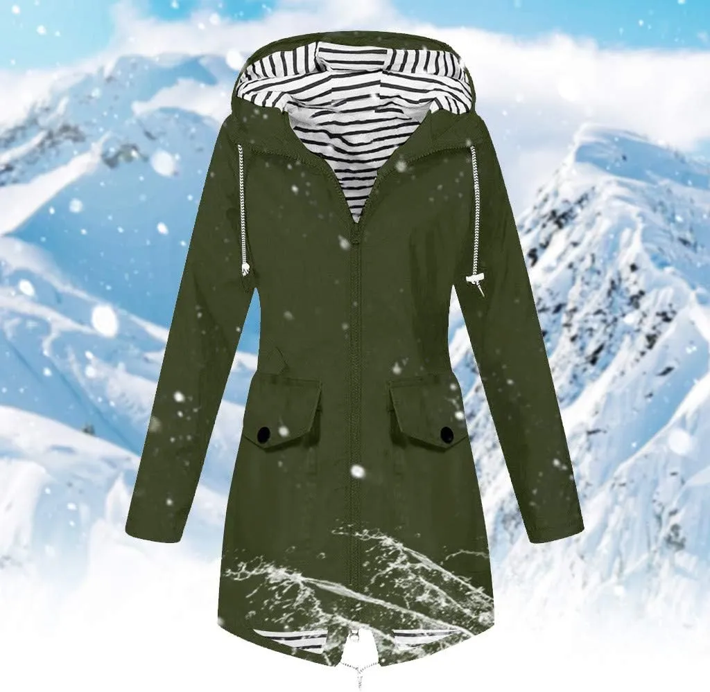 Aniywn Hooded Jacket Women Fall Solid Rain Jacket Outdoor Raincoat Windproof Plus Size Zipper Waterproof Outerwear Tops