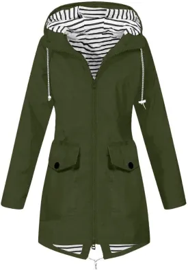 Aniywn Hooded Jacket Women Fall Solid Rain Jacket Outdoor Raincoat Windproof Plus Size Zipper Waterproof Outerwear Tops