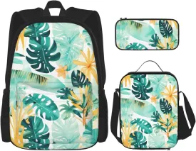Beach Plantscape print 3-Piece Casual Backpack Set (Backpack   Waist Bag   Small Pouch), Unisex Daypack