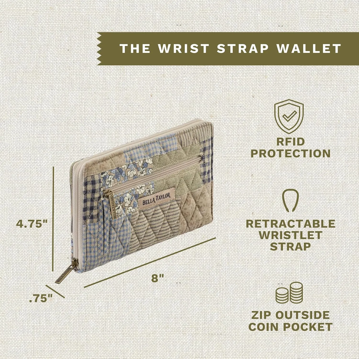 Bella Taylor Wrist Strap Wallet for Women | Multi Card Zip Around Wallet with RFID Protection and Wristlet Strap