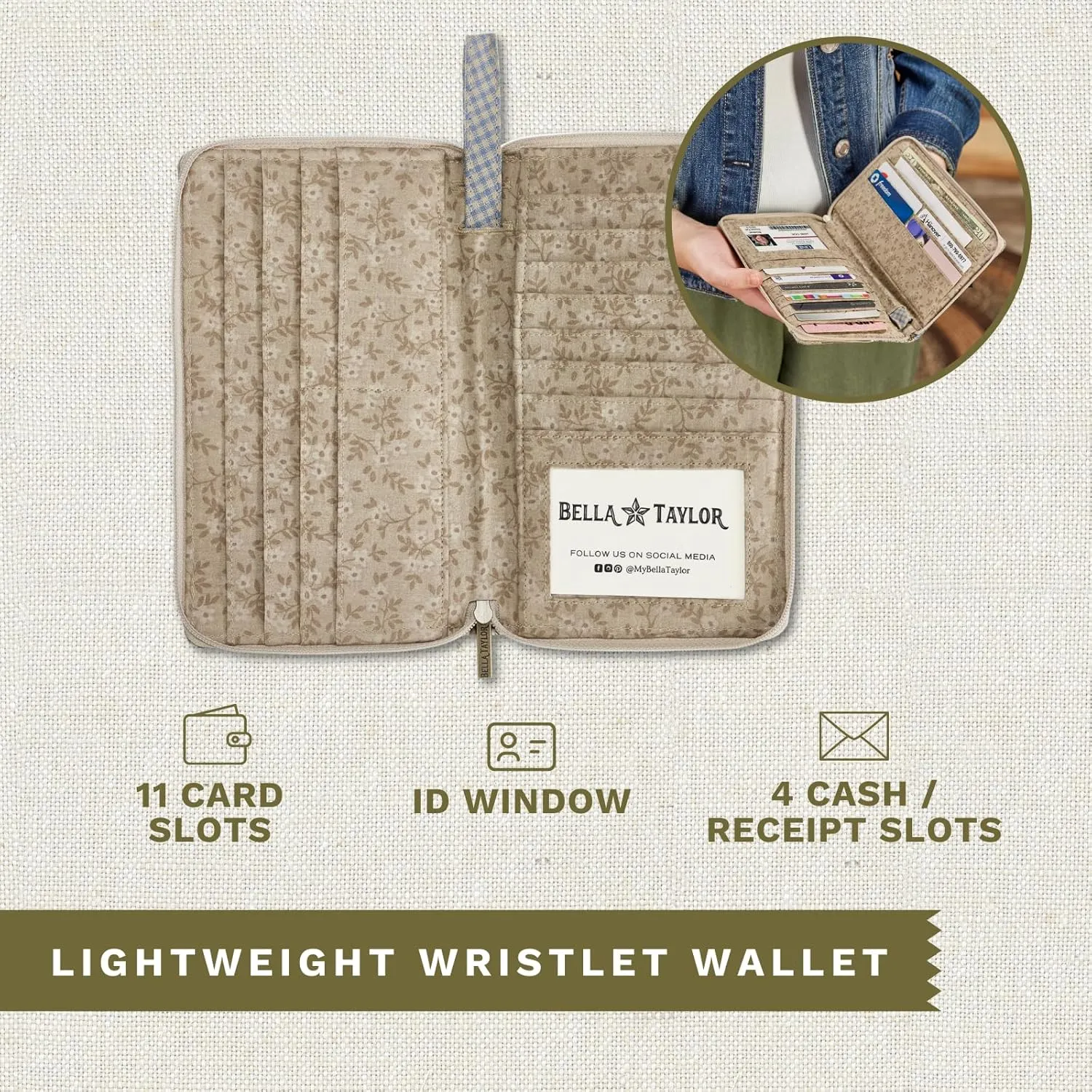 Bella Taylor Wrist Strap Wallet for Women | Multi Card Zip Around Wallet with RFID Protection and Wristlet Strap