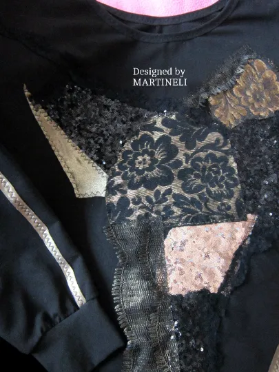 Black Embroidered Sweatshirt For Women XL Boho Casual Top
