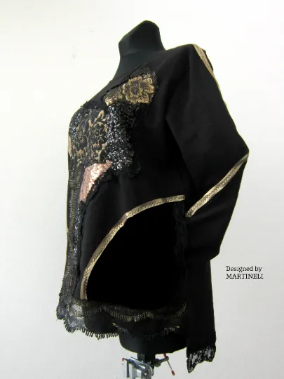 Black Embroidered Sweatshirt For Women XL Boho Casual Top