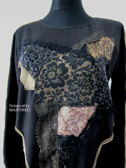 Black Embroidered Sweatshirt For Women XL Boho Casual Top