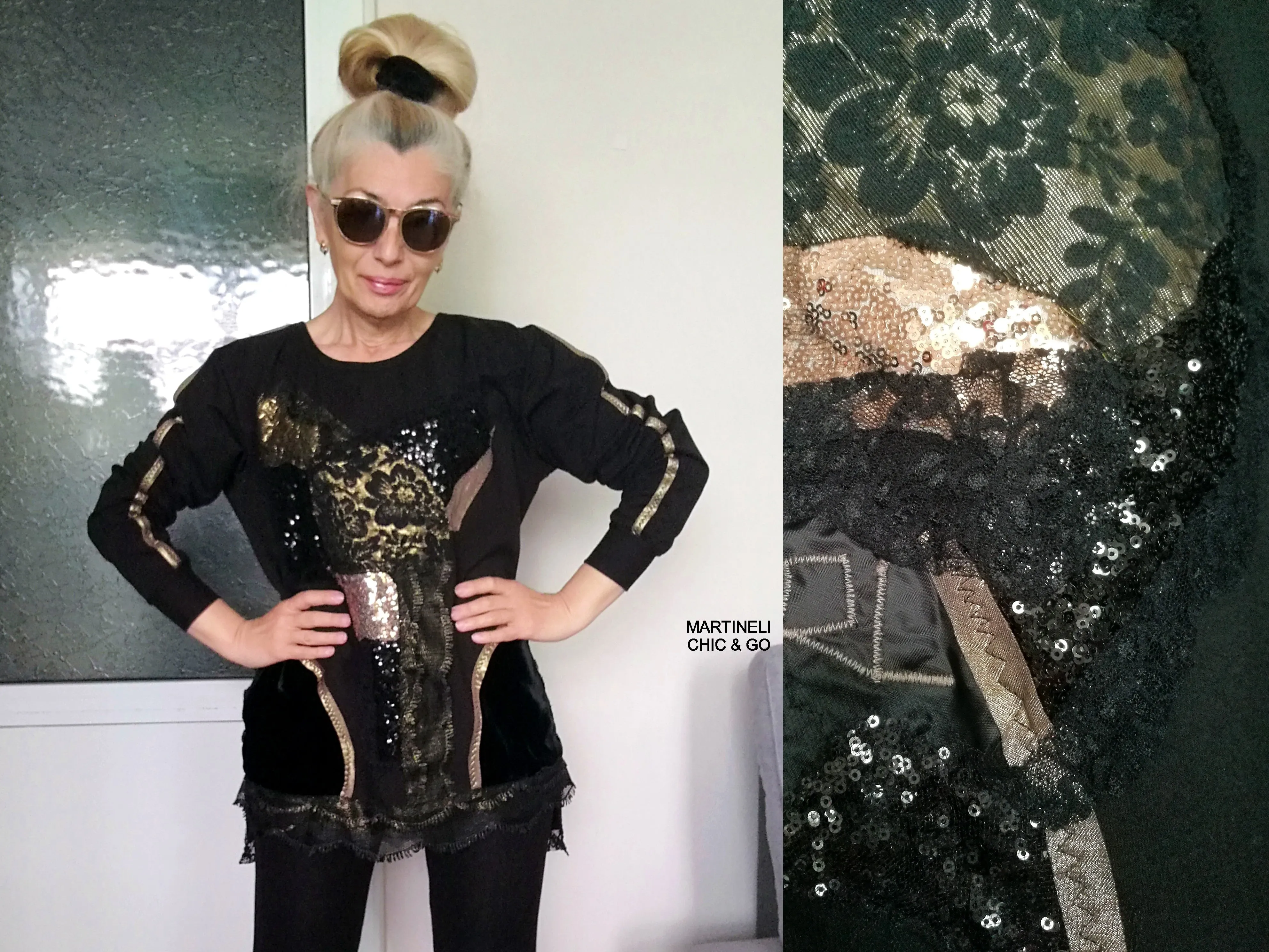 Black Embroidered Sweatshirt For Women XL Boho Casual Top