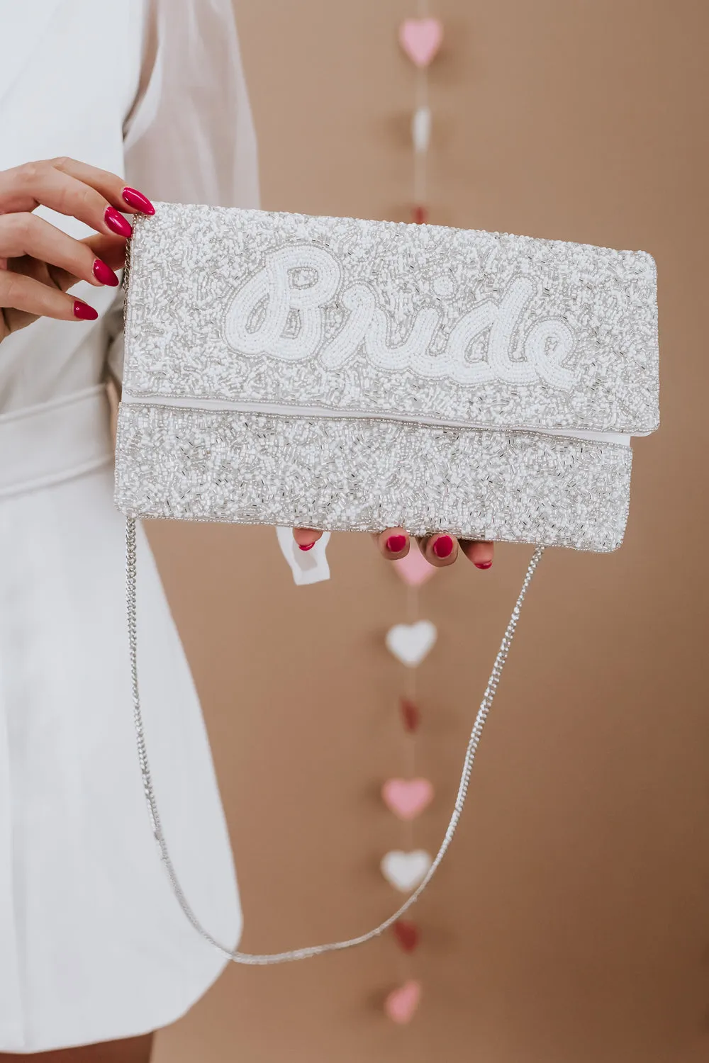 Bride Beaded Purse, SIlver/White