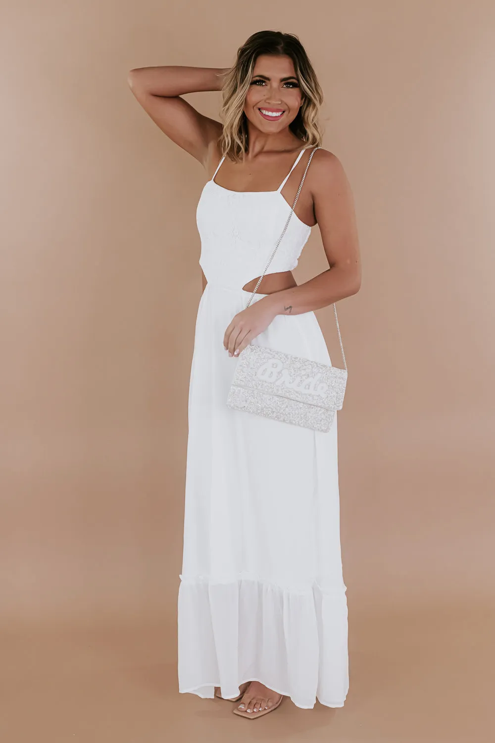 Bride Beaded Purse, SIlver/White