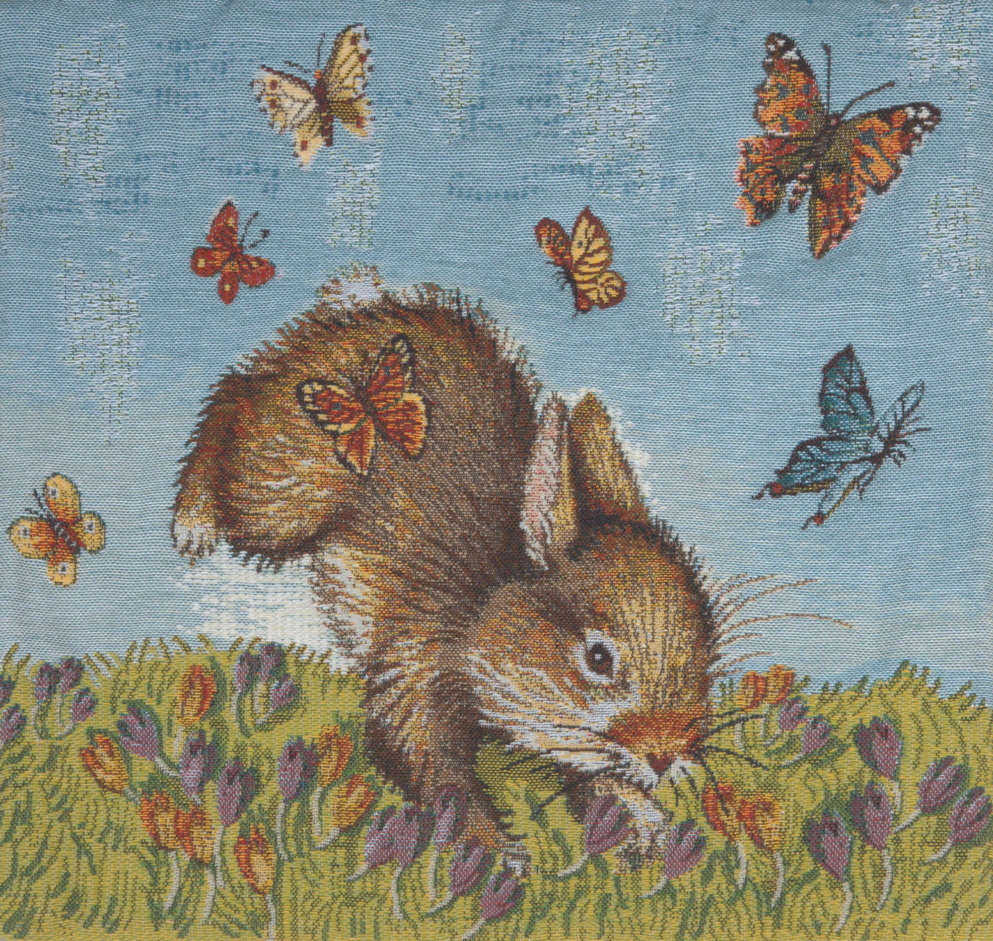 Bunny and Buterflies Belgian Tapestry Cushion