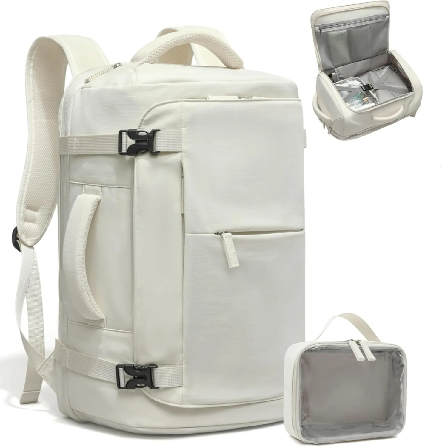 CAMTOP 40L Travel Backpack for Women Men, Lightweight Carry on Backpack for Flight Approved Expandable Personal Item Travel Bag with Makeup Bag Water Resistant Luggage Fits 17.3" Laptop (Beige)