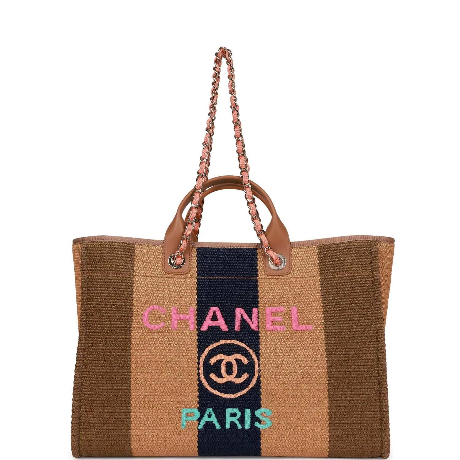Chanel Large Deauville Shopping Bag Multicolor Viscose Light Gold Hardware