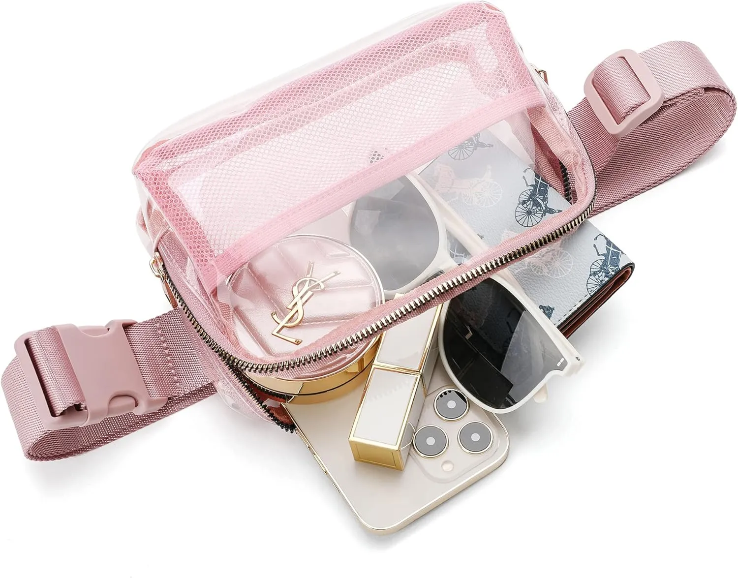 Clear Fanny Pack Stadium Approved for Women & Men Belt Bag Crossbody Waterproof with Adjustable Strap for Festival Sports Workout (Pink)