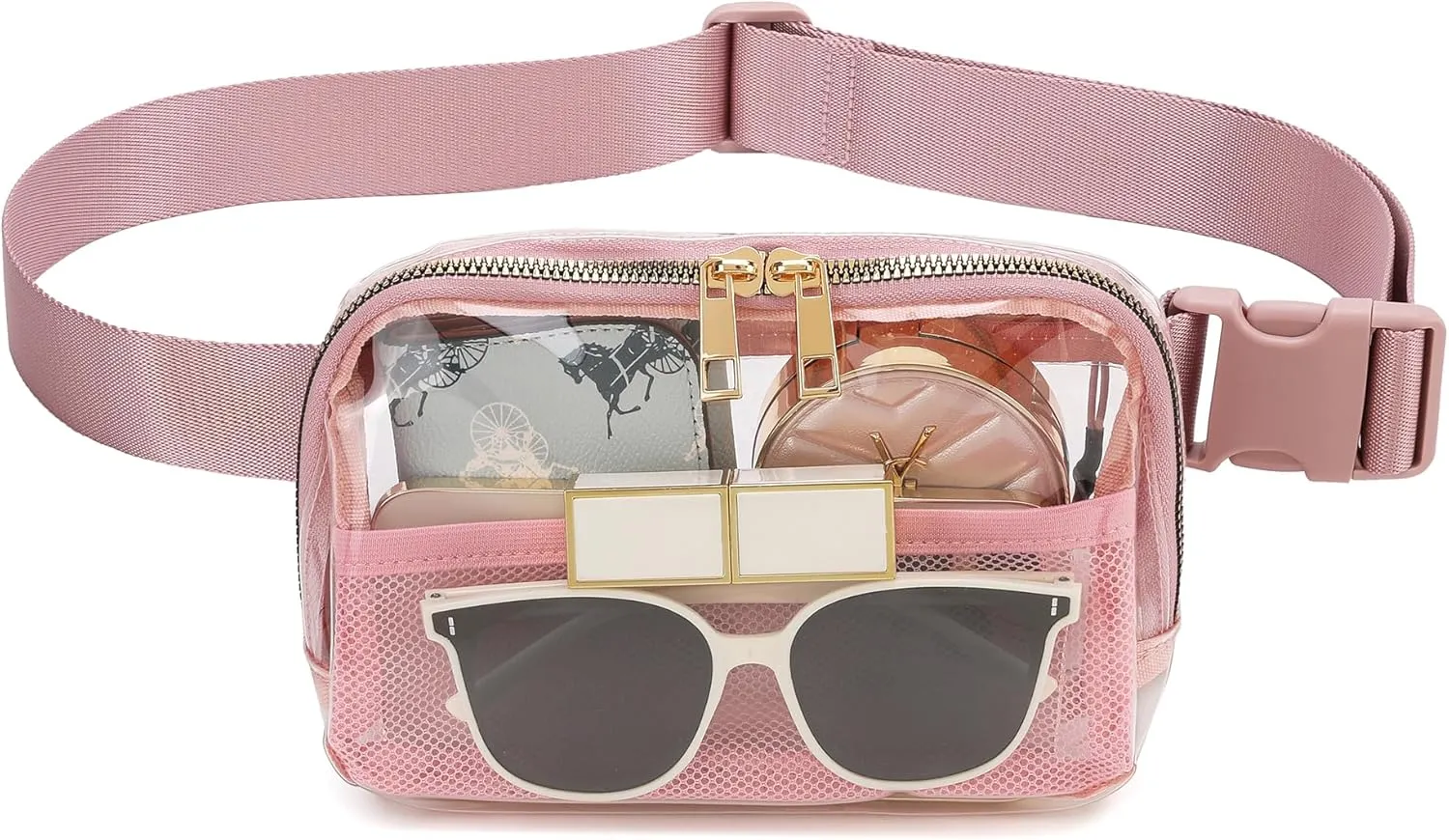 Clear Fanny Pack Stadium Approved for Women & Men Belt Bag Crossbody Waterproof with Adjustable Strap for Festival Sports Workout (Pink)