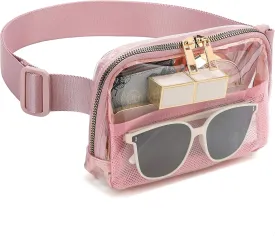 Clear Fanny Pack Stadium Approved for Women & Men Belt Bag Crossbody Waterproof with Adjustable Strap for Festival Sports Workout (Pink)