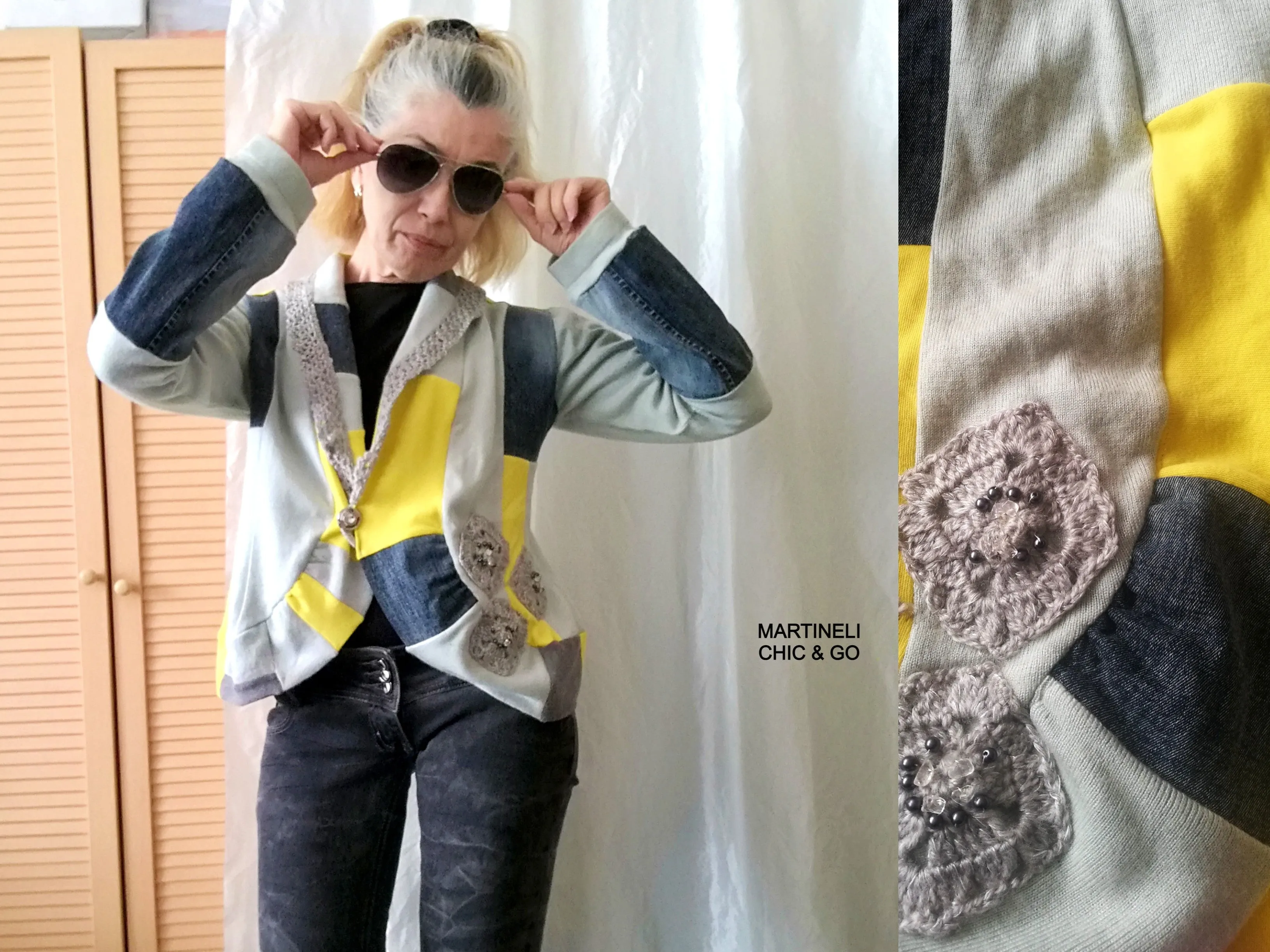 Crop Denim Jacket,M Patchwork Cardigan Jacket