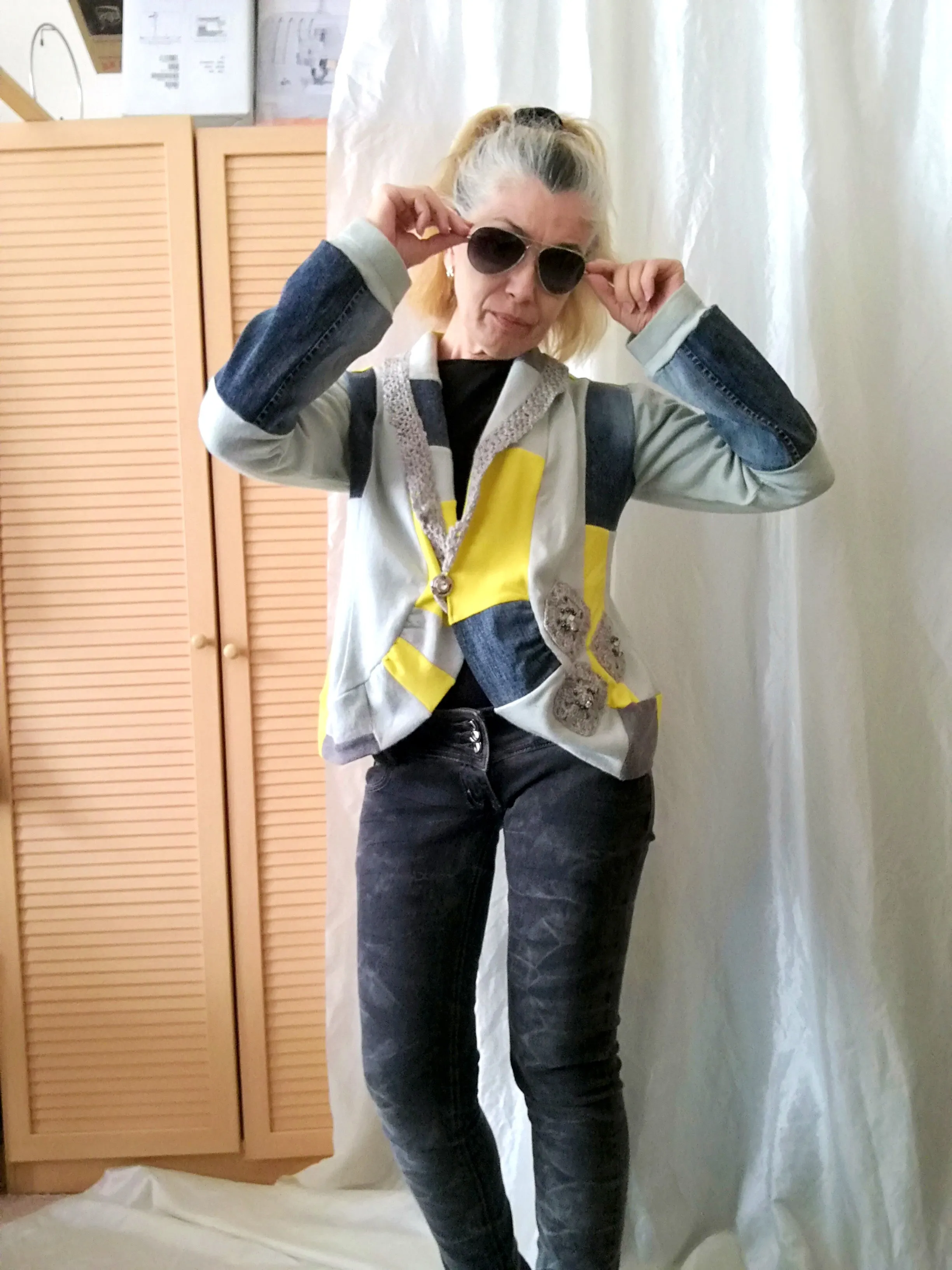 Crop Denim Jacket,M Patchwork Cardigan Jacket
