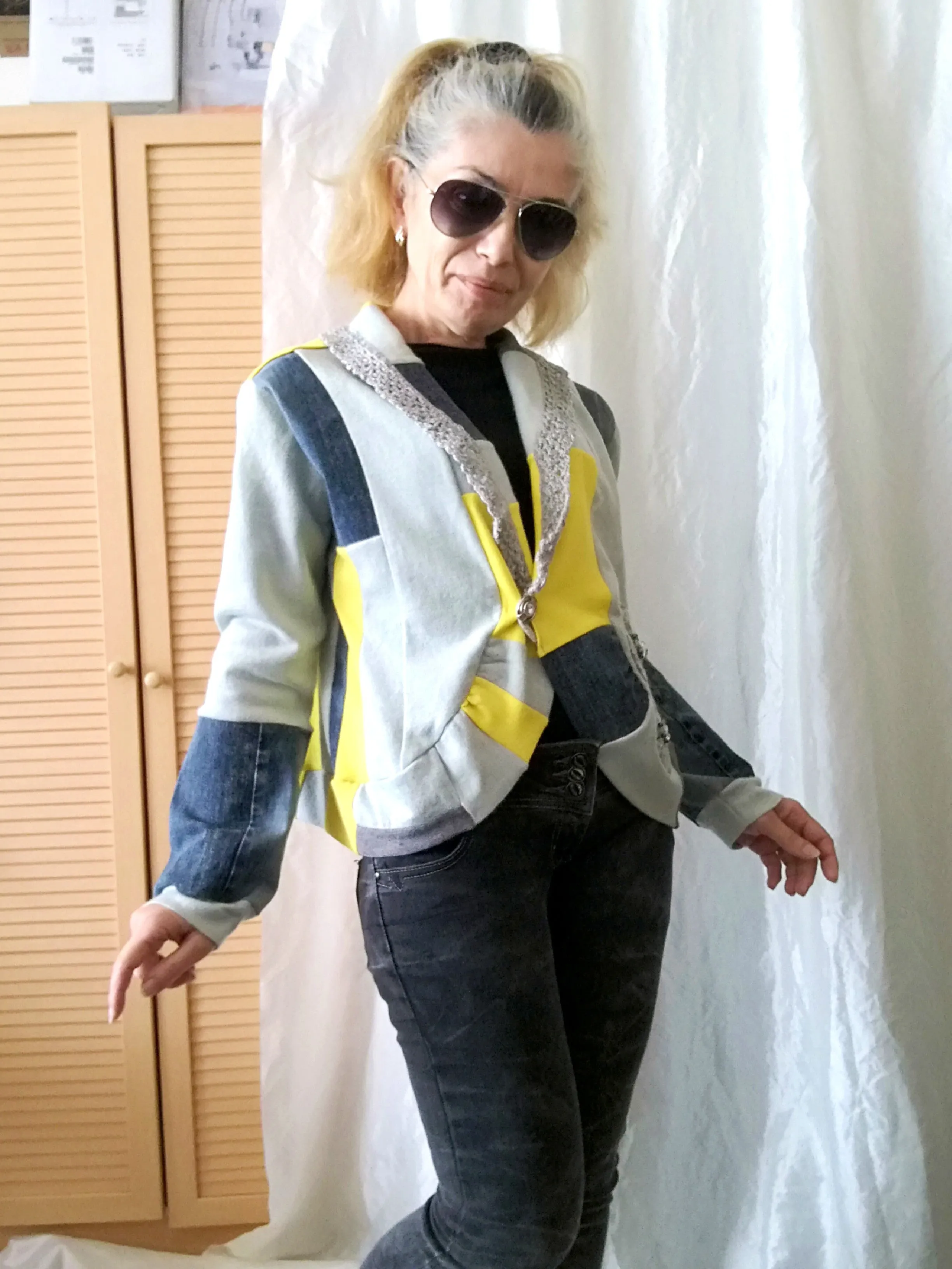 Crop Denim Jacket,M Patchwork Cardigan Jacket