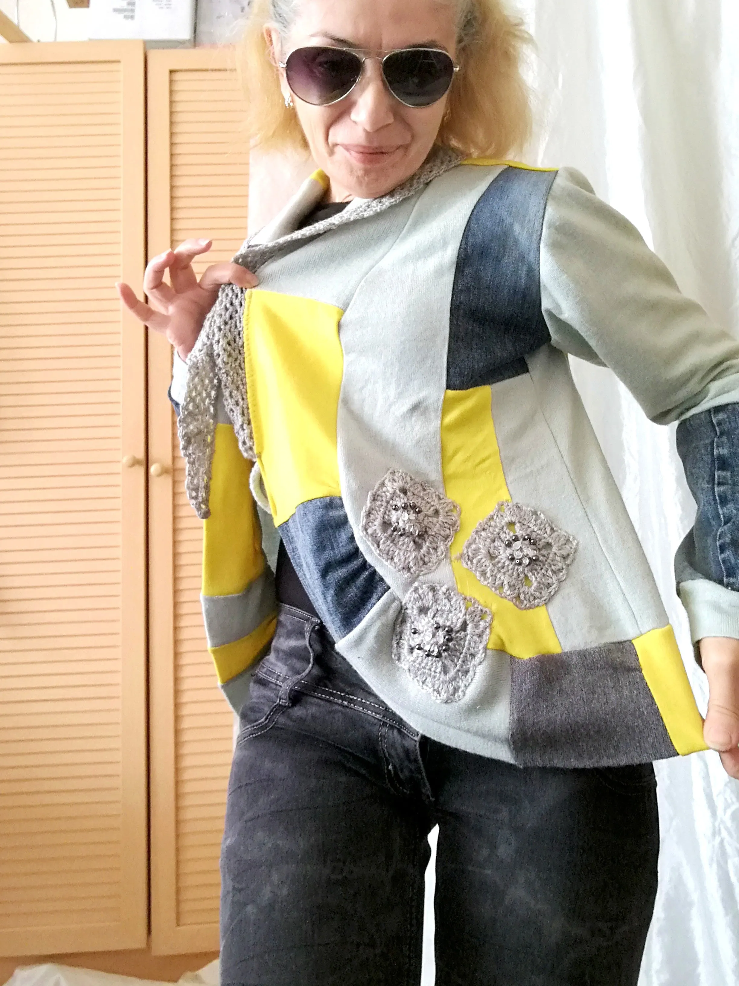 Crop Denim Jacket,M Patchwork Cardigan Jacket