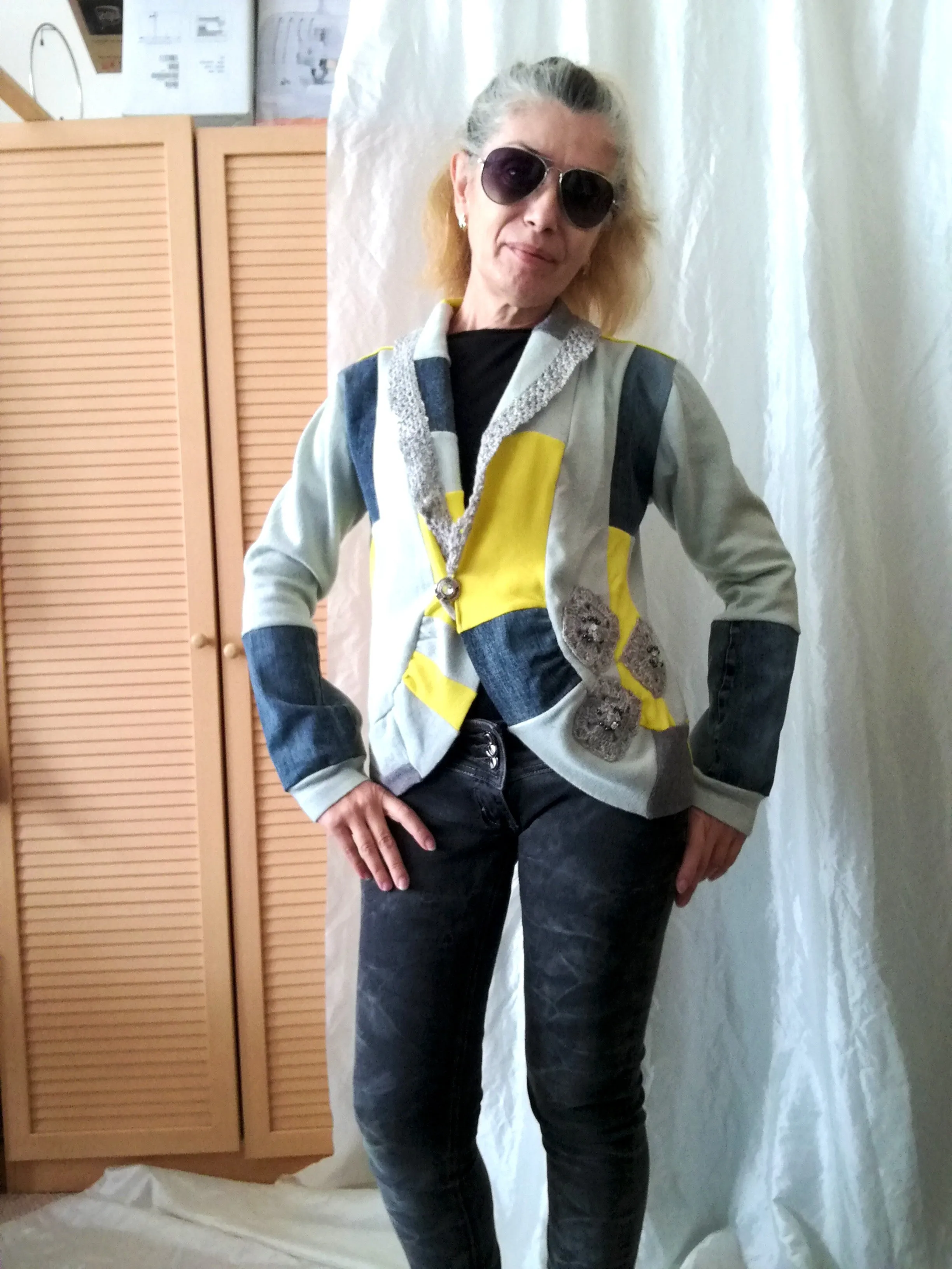 Crop Denim Jacket,M Patchwork Cardigan Jacket
