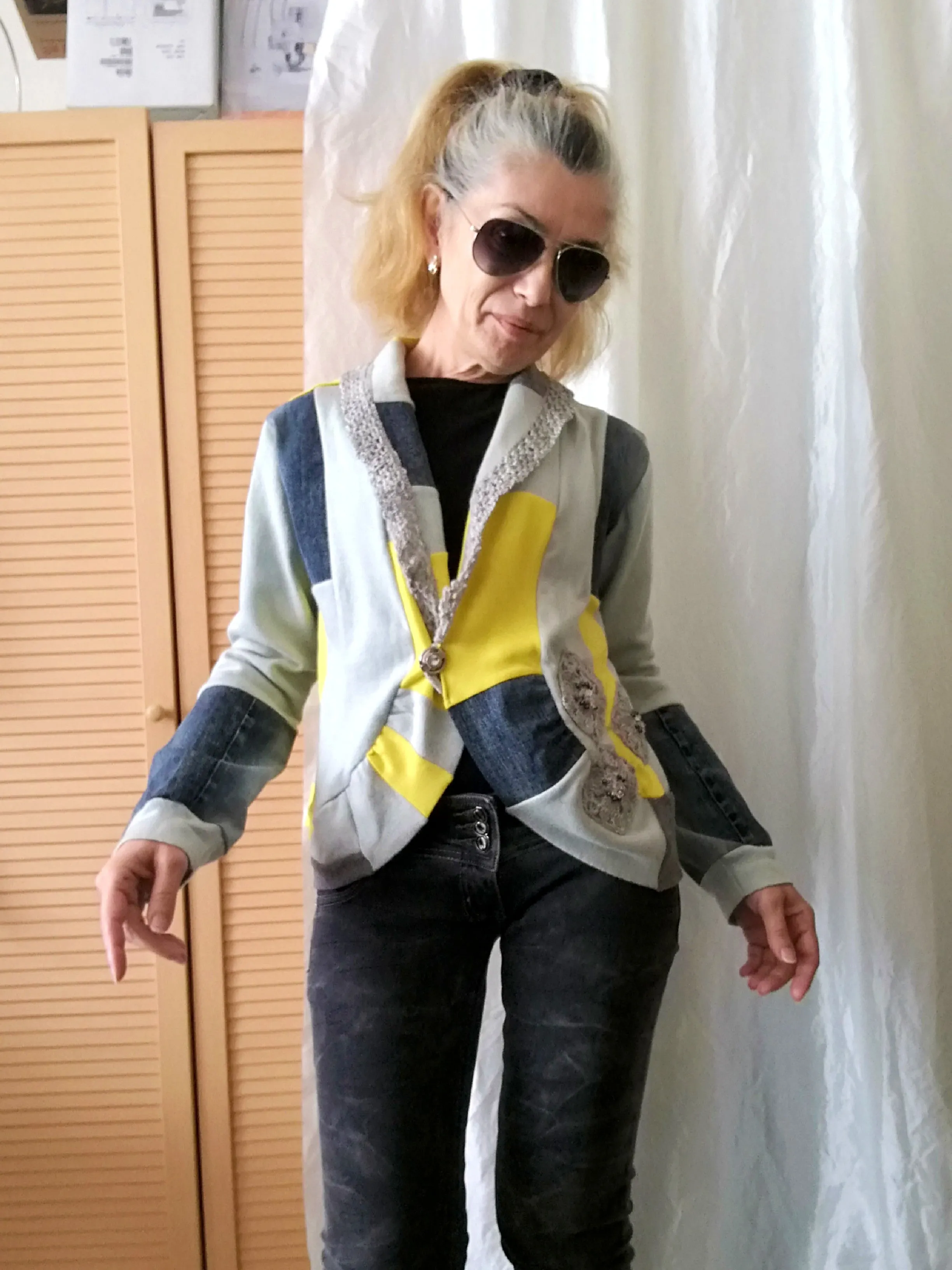 Crop Denim Jacket,M Patchwork Cardigan Jacket