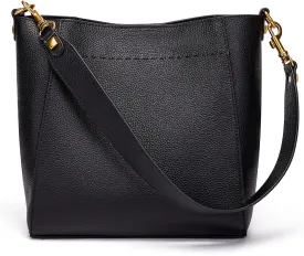 DORIS&JACKY Leather Bucket Tote Bags for Women Designer Shoulder Hobo Purse and Handbags with Detachable Wide Strap