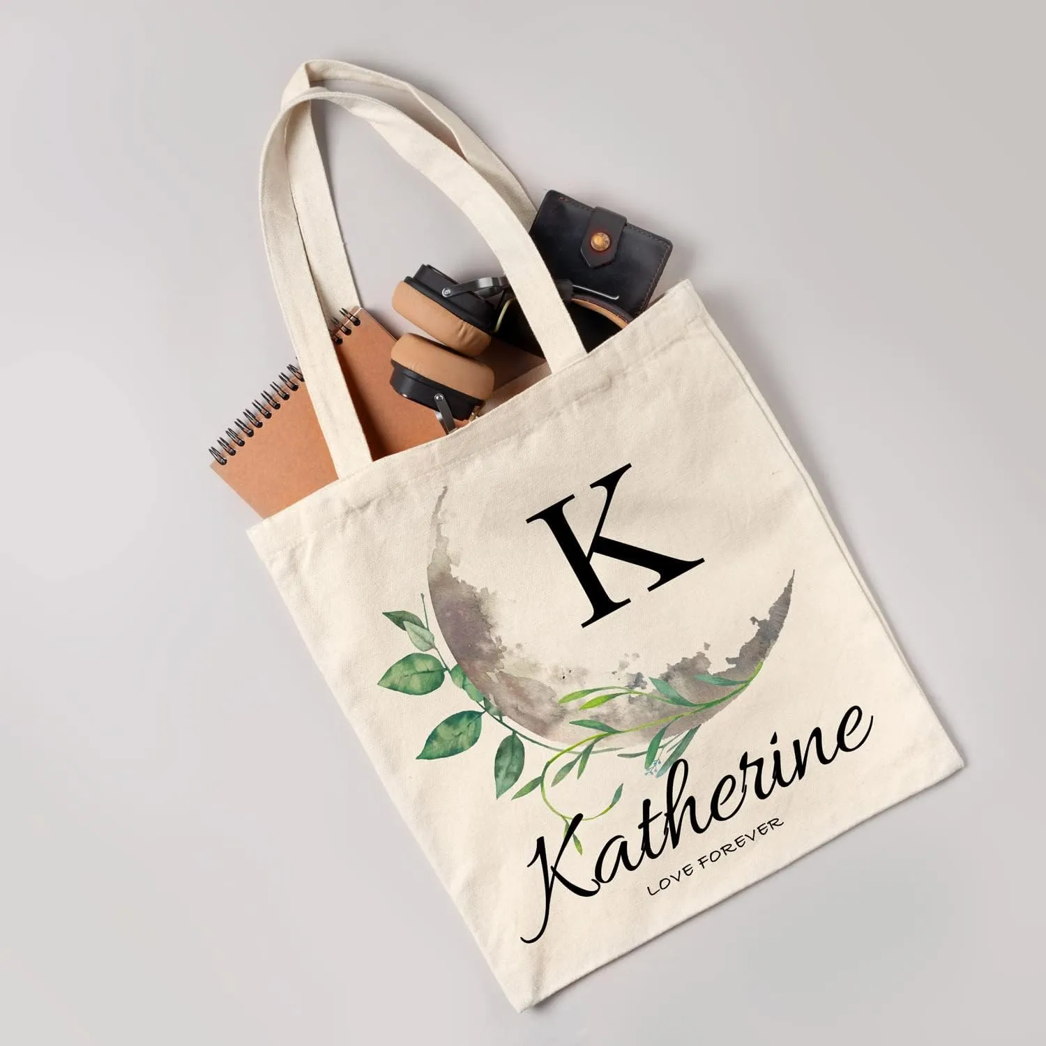 Easycosy Personalized Tote Bag Canvas Tote Bag with Picture Text Customized Reusable Grocery Bag Floral Gifts Bag for Women