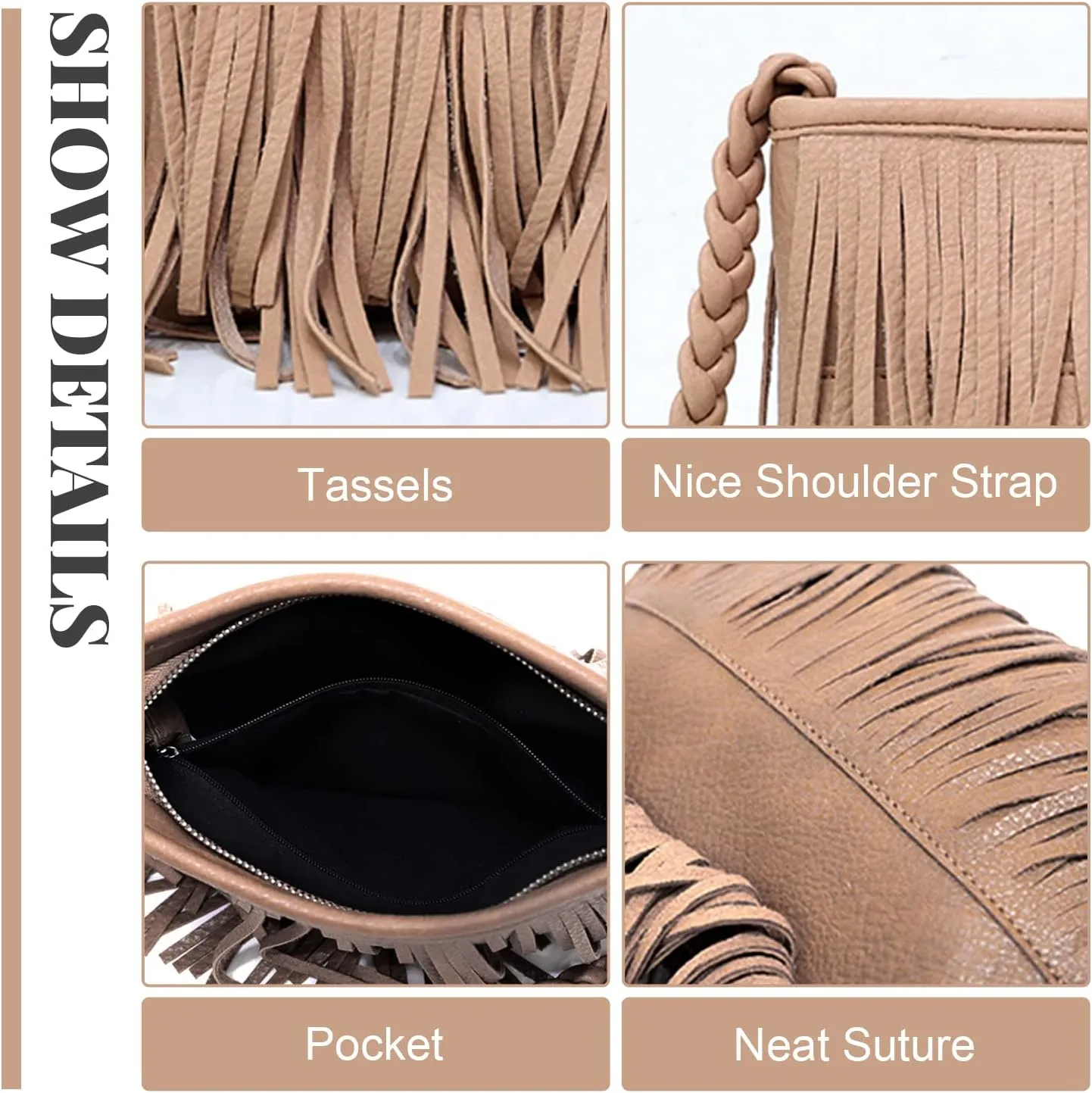 Emprier Women Hobo Fringe Crossbody Purse Vintage Small Tassel Shoulder Handbags Envelope Tassel Purses