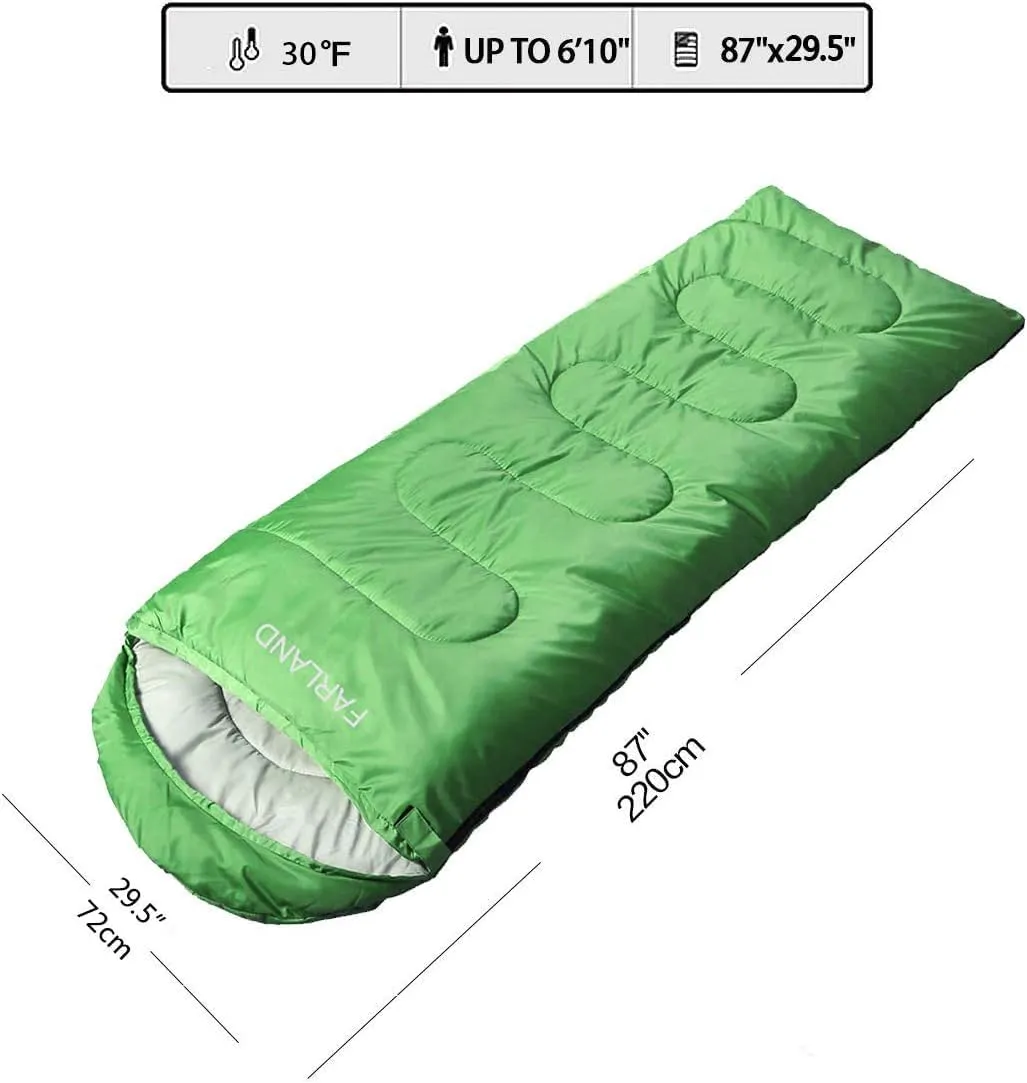 FARLAND Sleeping Bags 30 for Adults Teens Kids with Compression Sack Portable and Lightweight for 3-4 Season Camping, Hiking,Waterproof, Backpacking and Outdoors