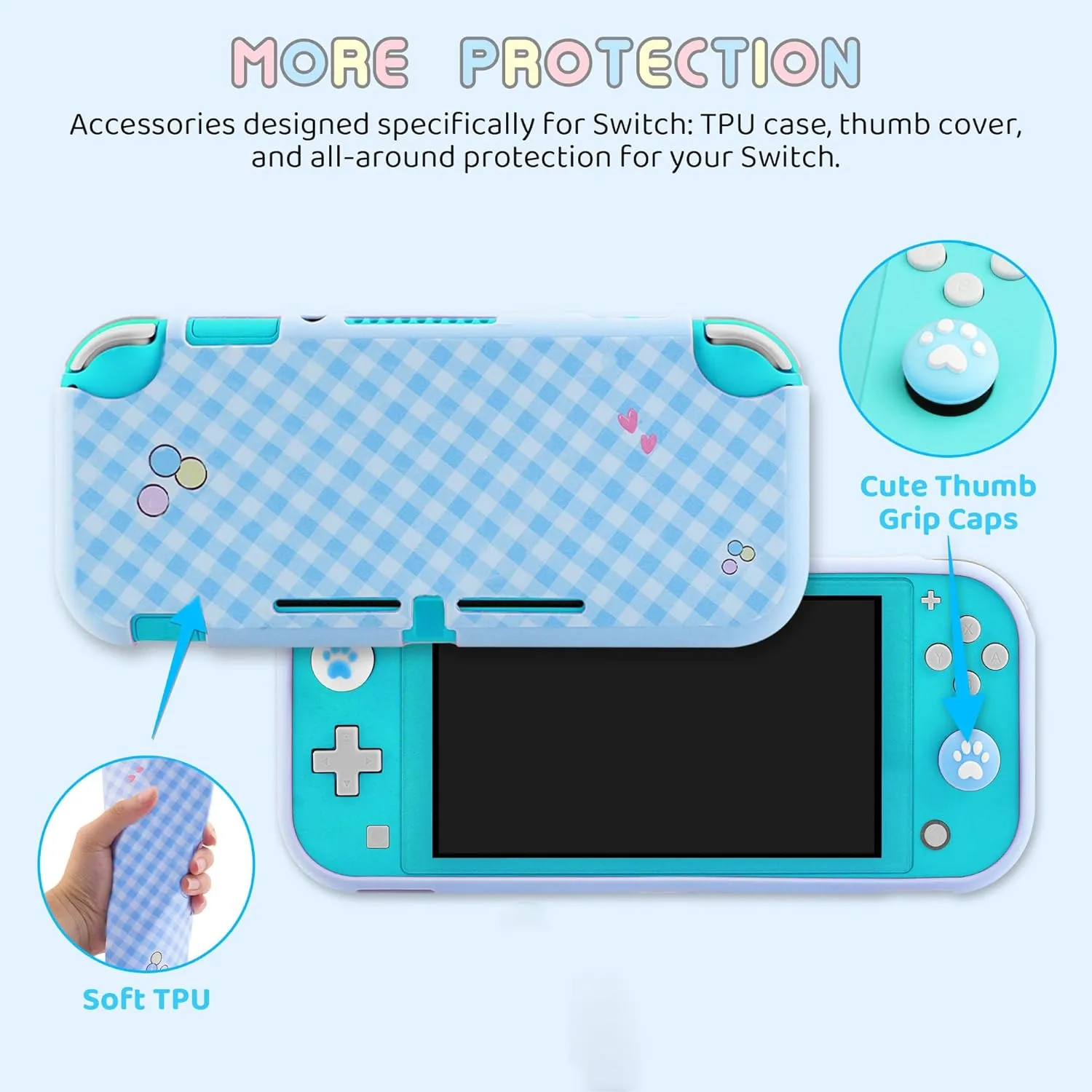 GLDRAM Carrying Case for Nintendo Switch Lite, Cute Cartoon Dog Switch Lite Accessories with Travel Bag, TPU Plaid Protective Skin, Screen Protector, Shoulder Strap & Thumb Grips for Boys Girls