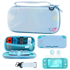 GLDRAM Carrying Case for Nintendo Switch Lite, Cute Cartoon Dog Switch Lite Accessories with Travel Bag, TPU Plaid Protective Skin, Screen Protector, Shoulder Strap & Thumb Grips for Boys Girls