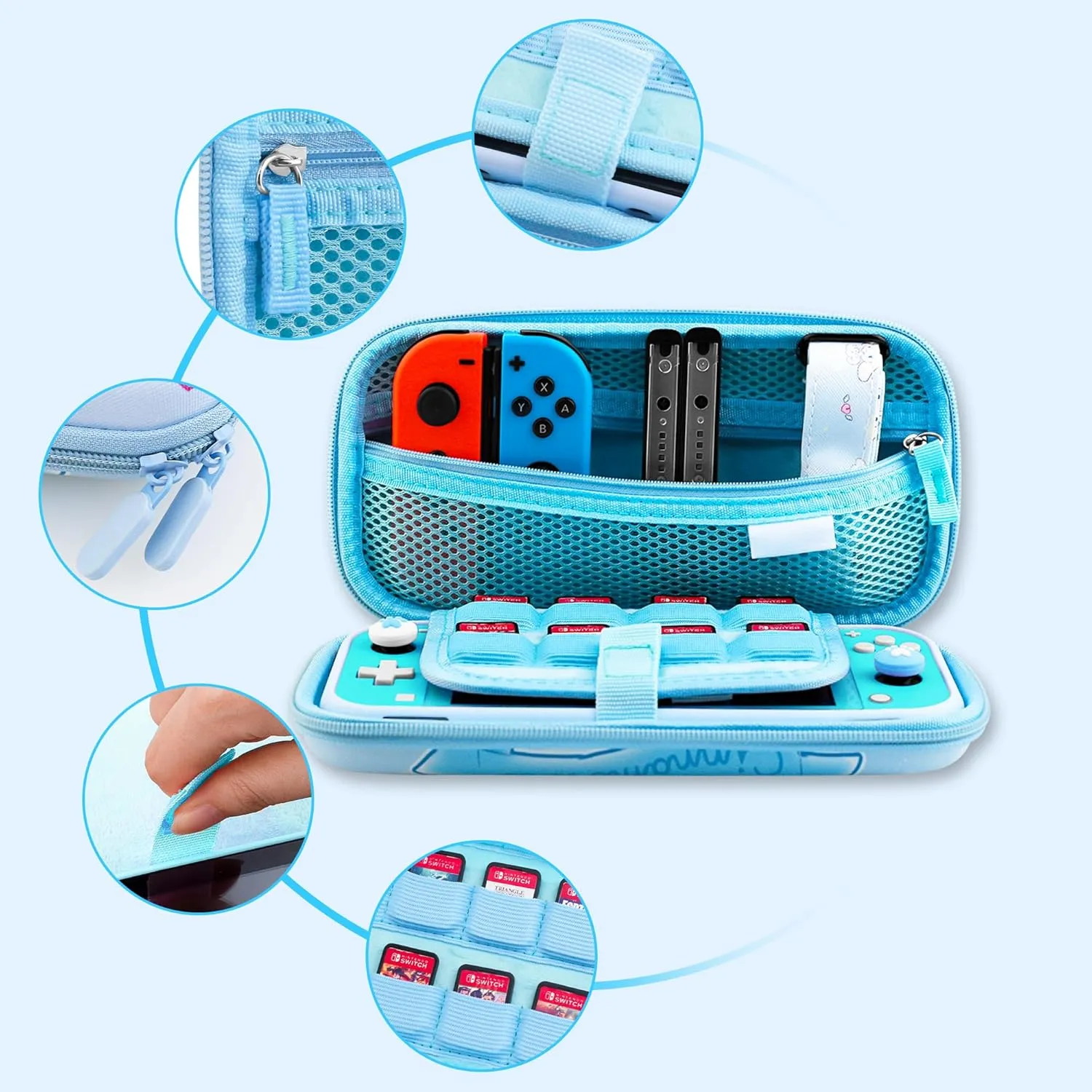 GLDRAM Carrying Case for Nintendo Switch Lite, Cute Cartoon Dog Switch Lite Accessories with Travel Bag, TPU Plaid Protective Skin, Screen Protector, Shoulder Strap & Thumb Grips for Boys Girls
