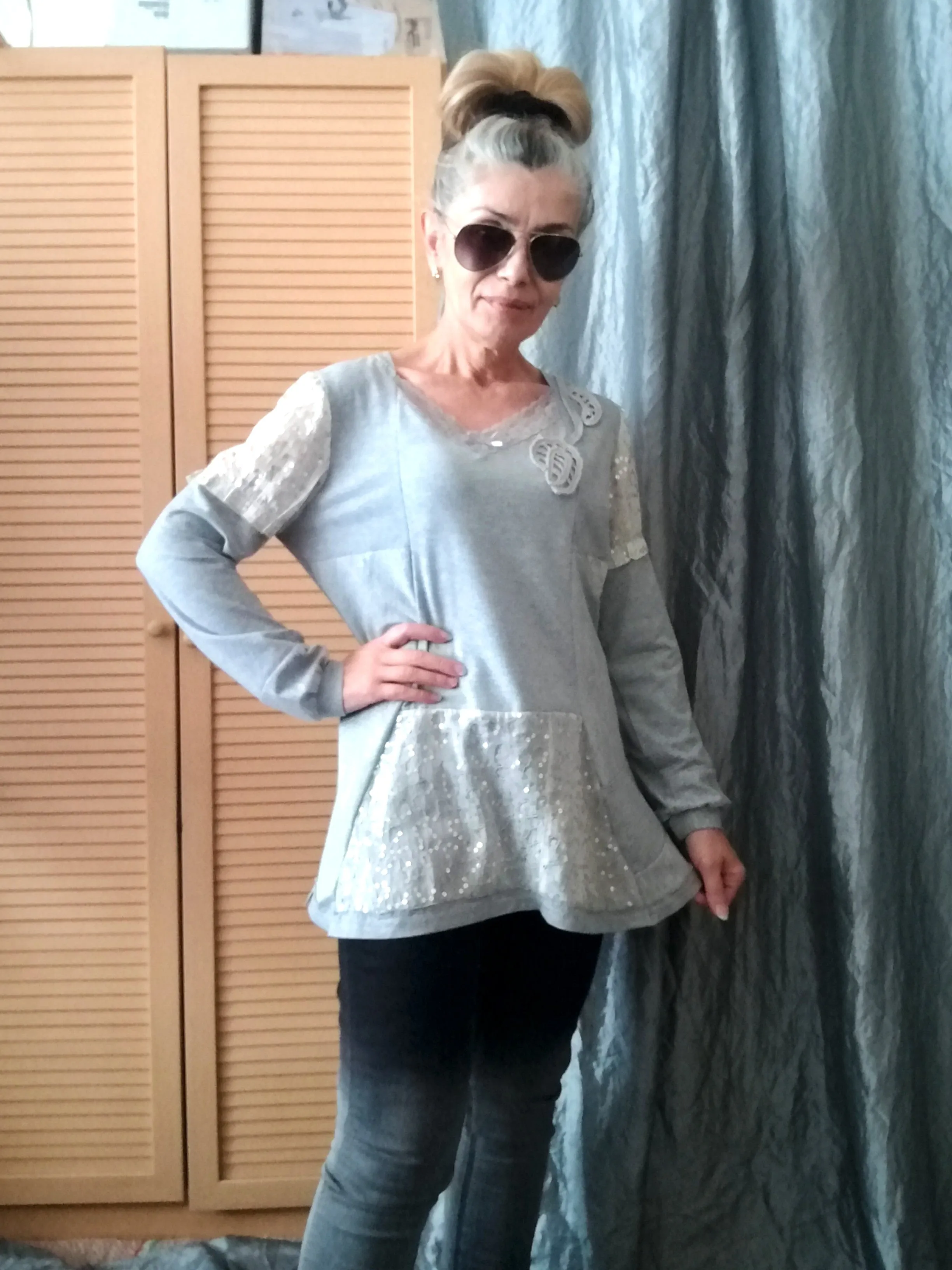 Gray Tunic Dress,M Casual Chic Cotton Top