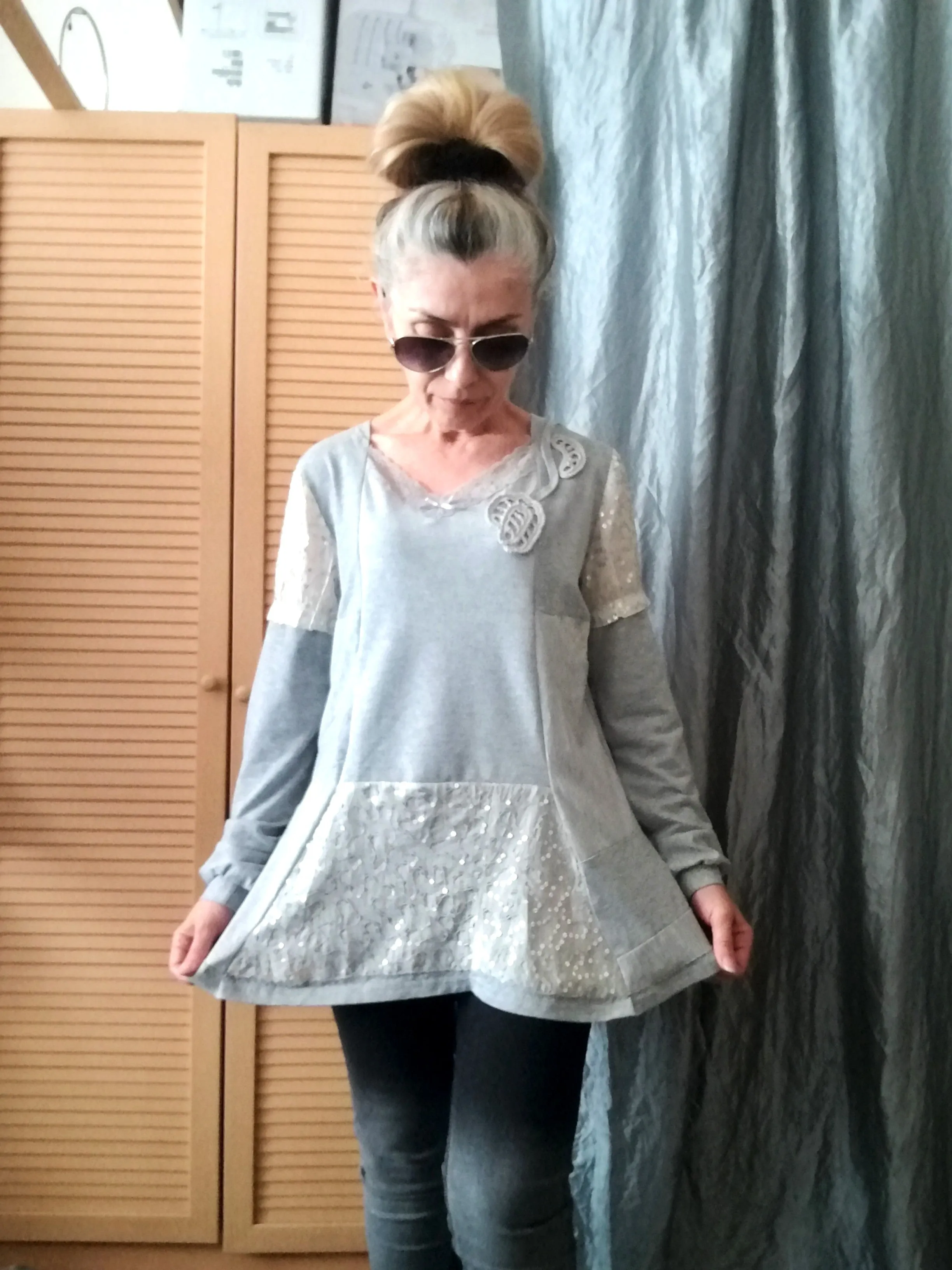 Gray Tunic Dress,M Casual Chic Cotton Top