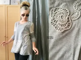 Gray Tunic Dress,M Casual Chic Cotton Top
