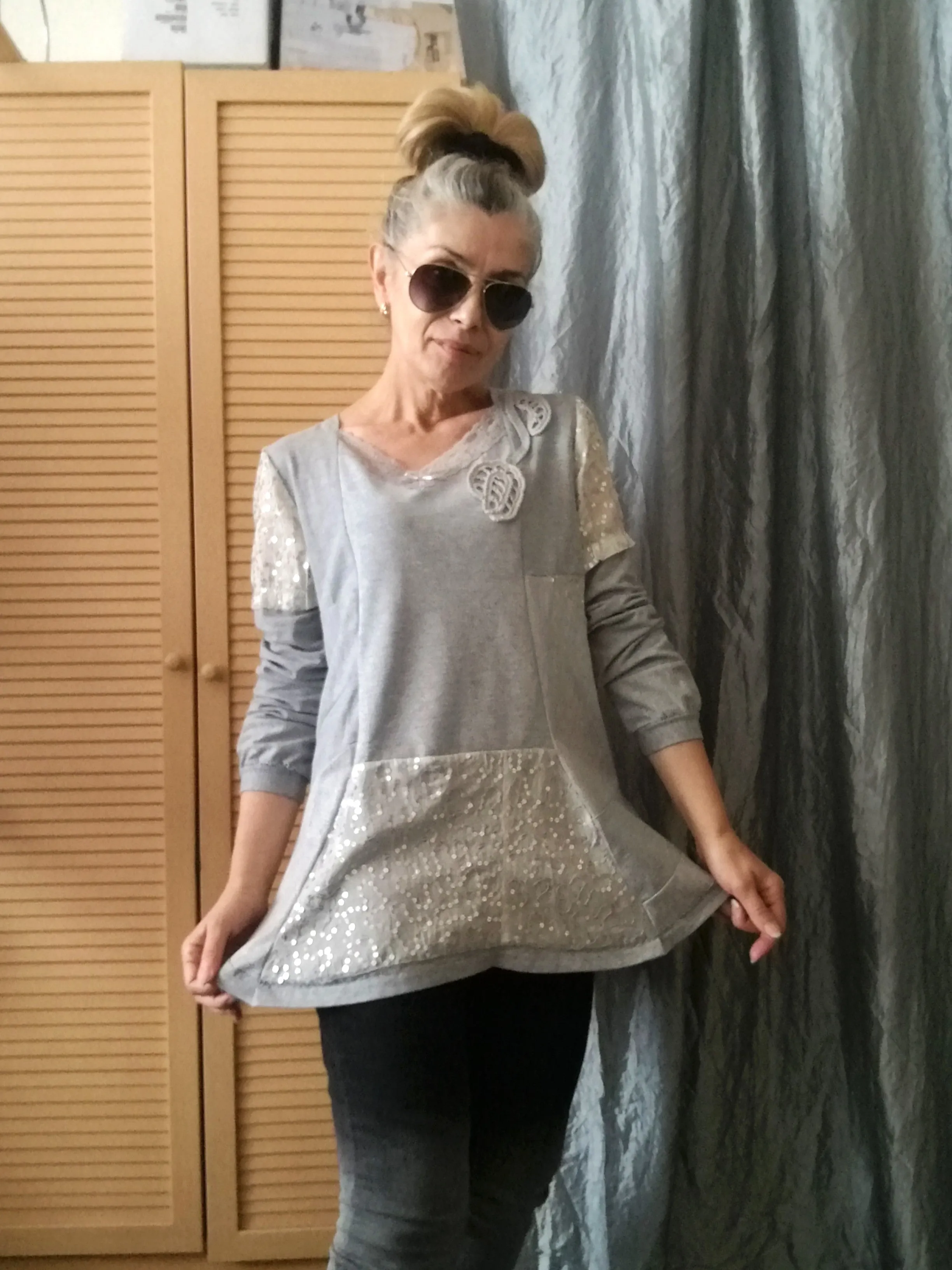 Gray Tunic Dress,M Casual Chic Cotton Top