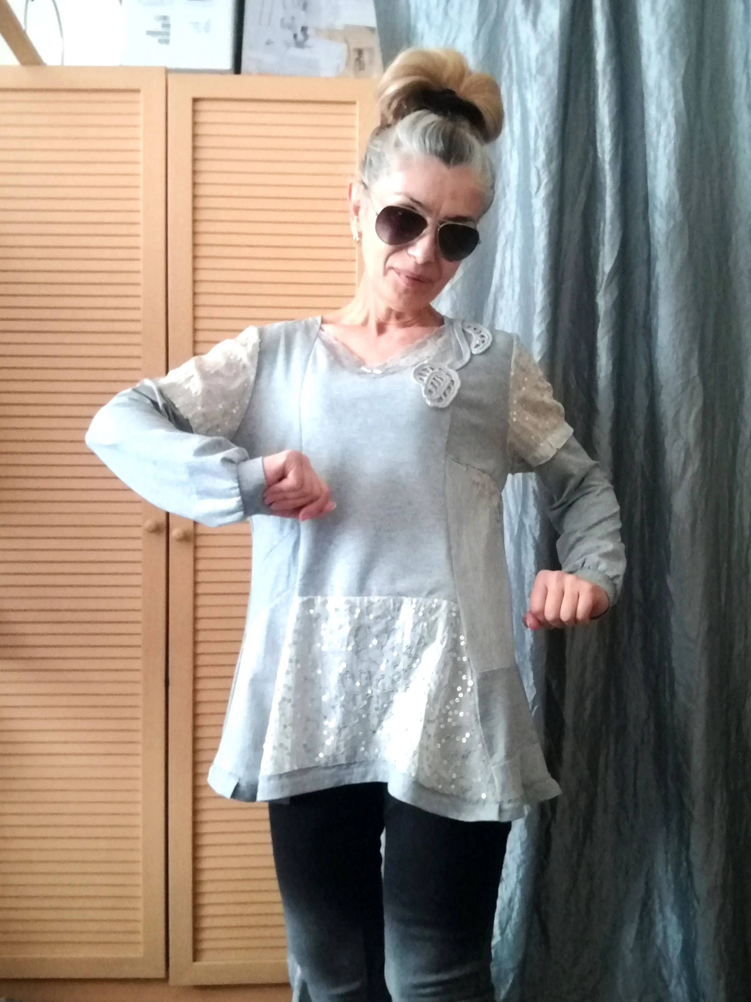 Gray Tunic Dress,M Casual Chic Cotton Top