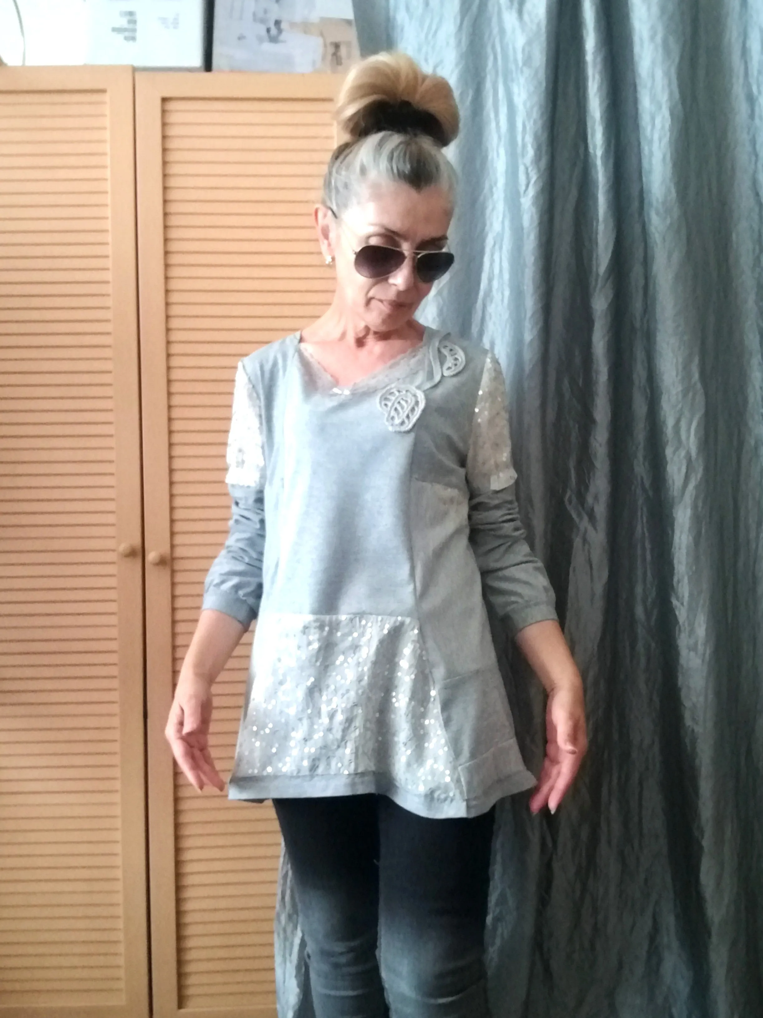 Gray Tunic Dress,M Casual Chic Cotton Top
