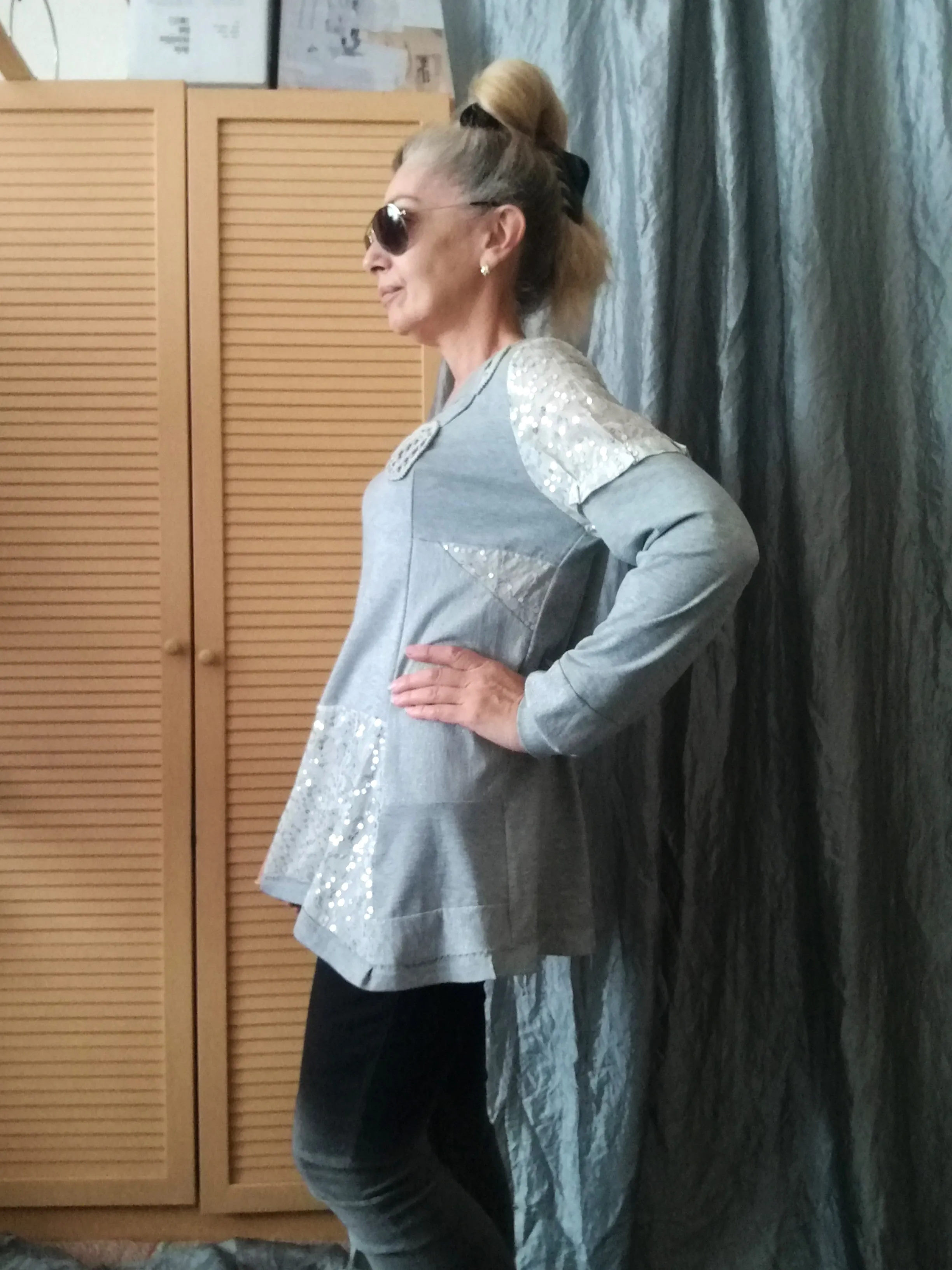 Gray Tunic Dress,M Casual Chic Cotton Top