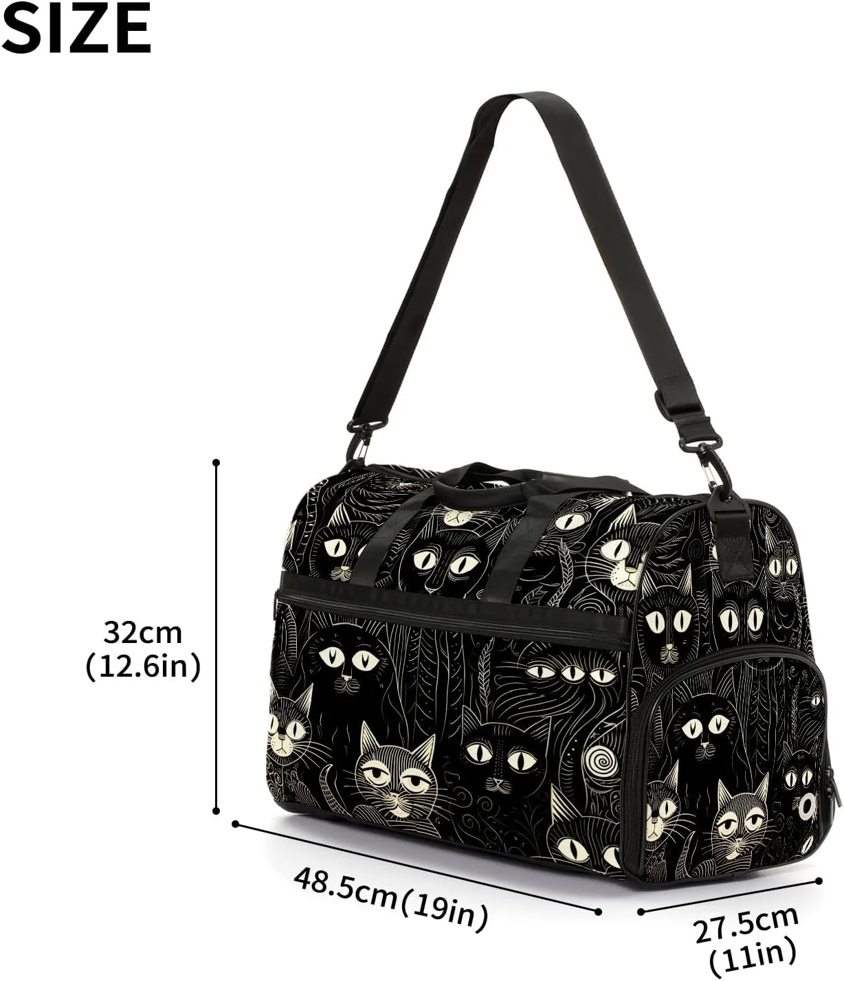 Gym Bag for Women, Carry on Weekender Overnight Bag, Travel Duffel Bags, Personal Item Travel Bag Tote Bag Workout Dance Bag, Cat - 16