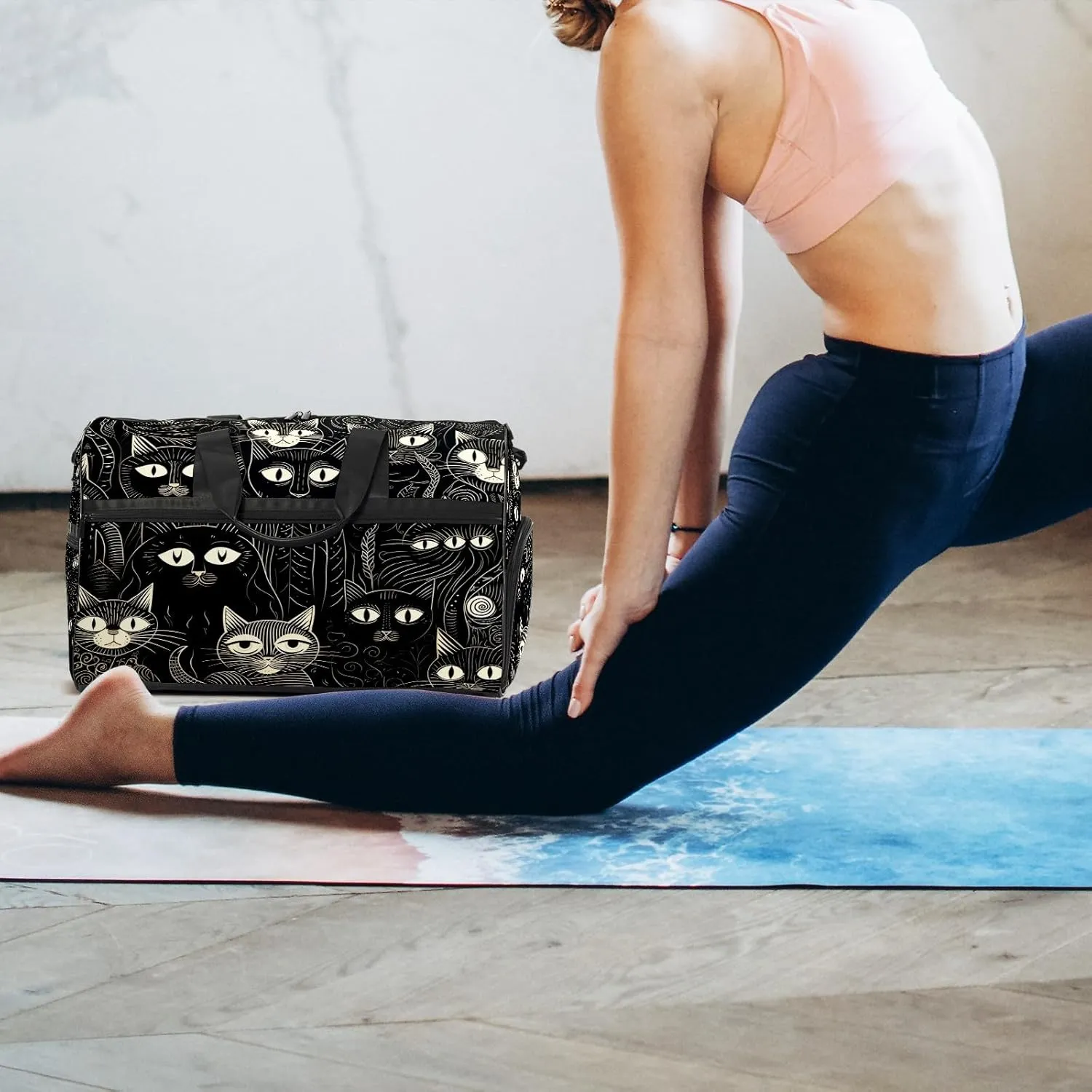 Gym Bag for Women, Carry on Weekender Overnight Bag, Travel Duffel Bags, Personal Item Travel Bag Tote Bag Workout Dance Bag, Cat - 16