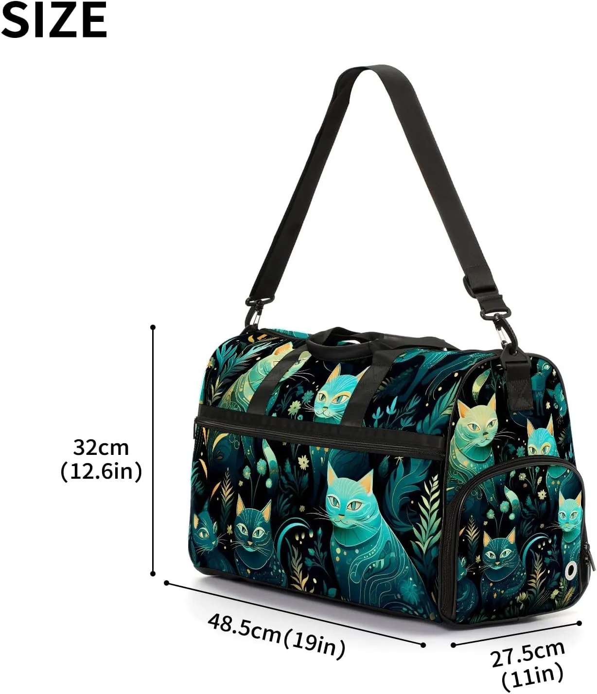 Gym Bag for Women, Carry on Weekender Overnight Bag, Travel Duffel Bags, Personal Item Travel Bag Tote Bag Workout Dance Bag, Cat - 19