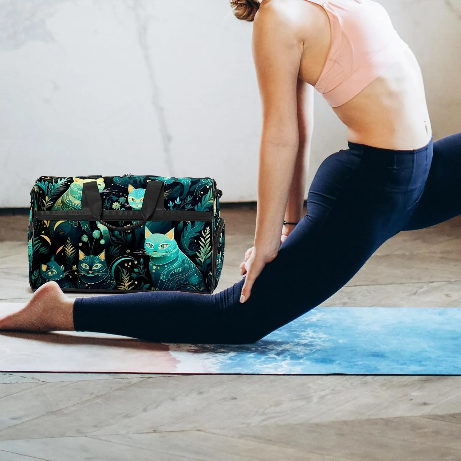 Gym Bag for Women, Carry on Weekender Overnight Bag, Travel Duffel Bags, Personal Item Travel Bag Tote Bag Workout Dance Bag, Cat - 19