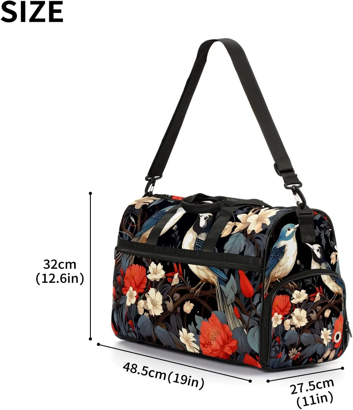 Gym Bag for Women, Carry on Weekender Overnight Bag, Travel Duffel Bags, Personal Item Travel Bag Tote Bag Workout Dance Bag, Chinese Painting Bird - 6