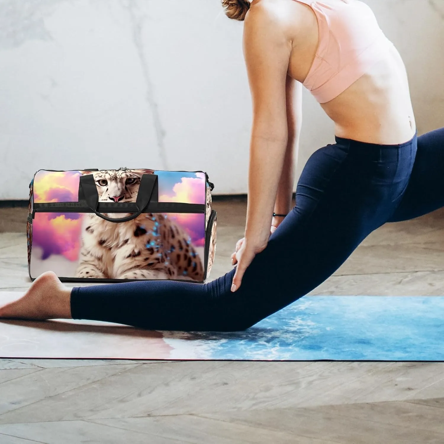Gym Bag Women's Sports Yoga Bag - Fits up to 13.3" Laptop   Shoe Compartment, Overnight Weekender Bag Travel Bag, Dance Bag, Cheetah Cloud Rainbow - 4