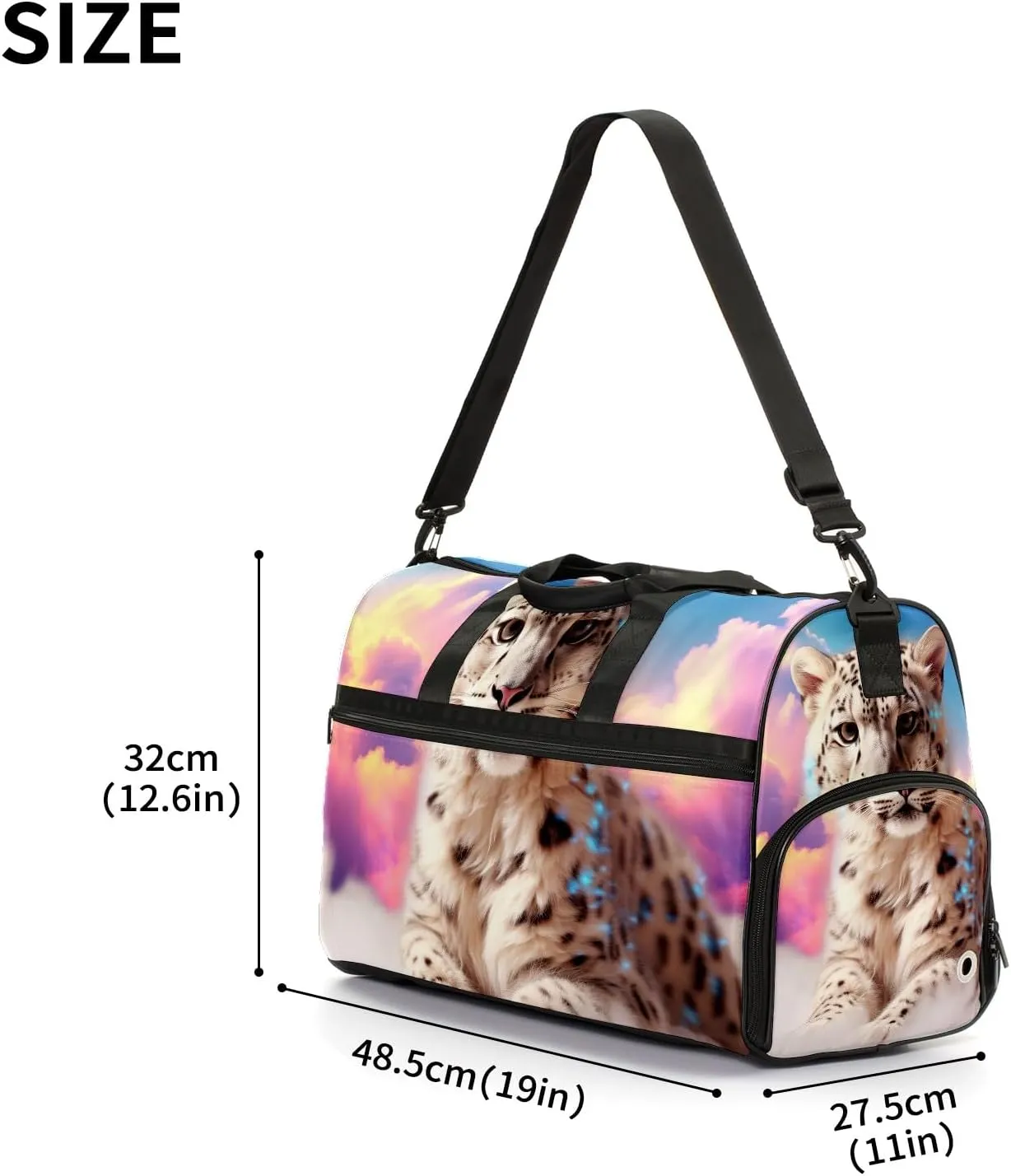 Gym Bag Women's Sports Yoga Bag - Fits up to 13.3" Laptop   Shoe Compartment, Overnight Weekender Bag Travel Bag, Dance Bag, Cheetah Cloud Rainbow - 4