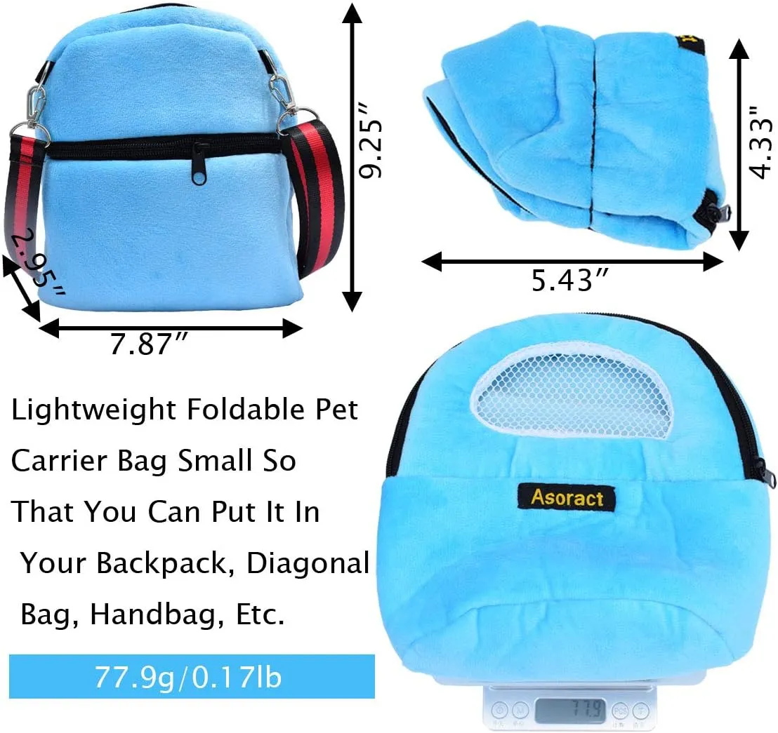 Hamster Carrier Bag, Upgraded Small Animal Bonding Soft Hedgehog Pouch Portable Outgoing Travel Bag with Adjustable Strap and Breathable Mesh for Squirrel Mice Sugar Glider Etc (Blue, L)