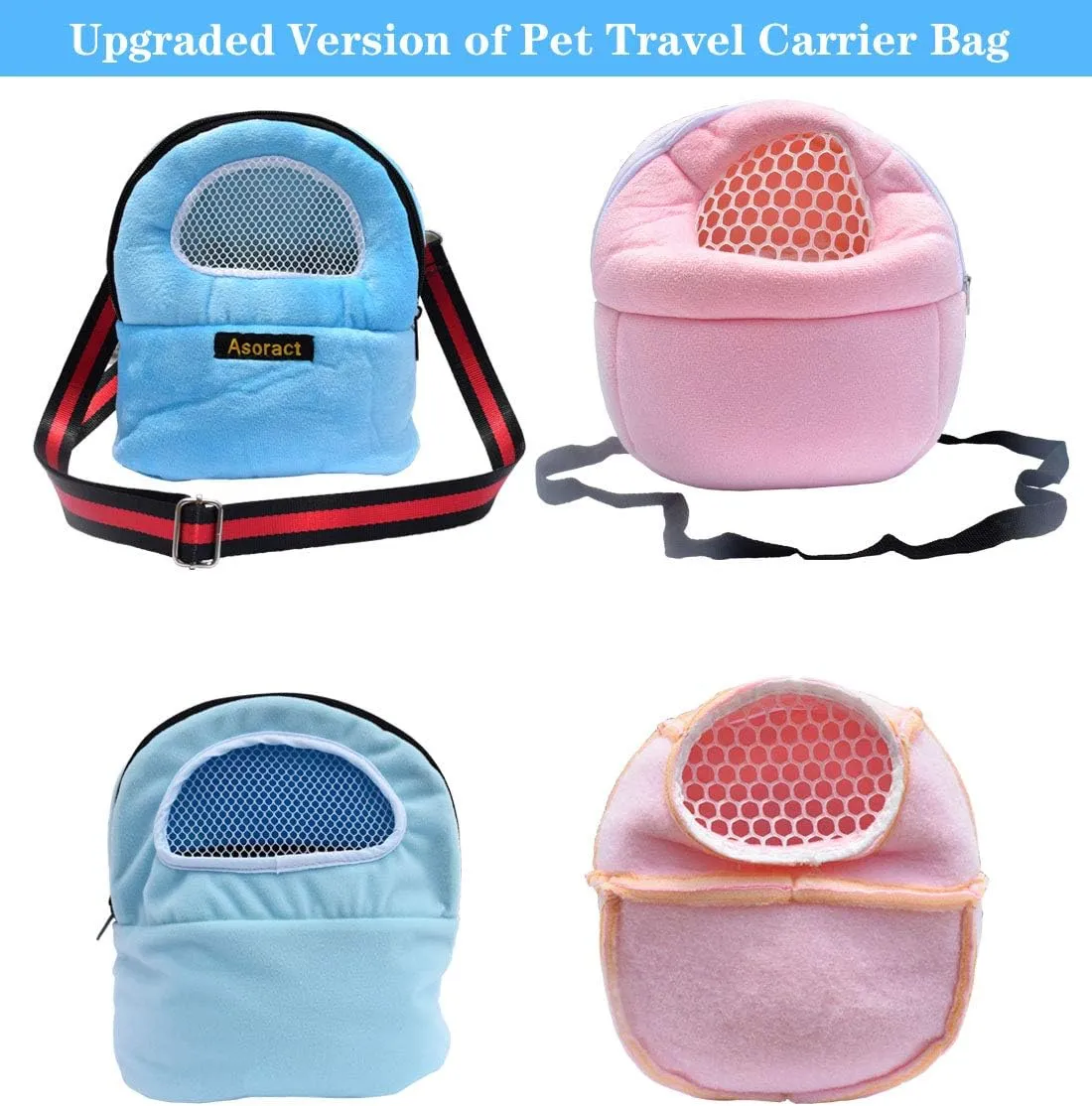 Hamster Carrier Bag, Upgraded Small Animal Bonding Soft Hedgehog Pouch Portable Outgoing Travel Bag with Adjustable Strap and Breathable Mesh for Squirrel Mice Sugar Glider Etc (Blue, L)