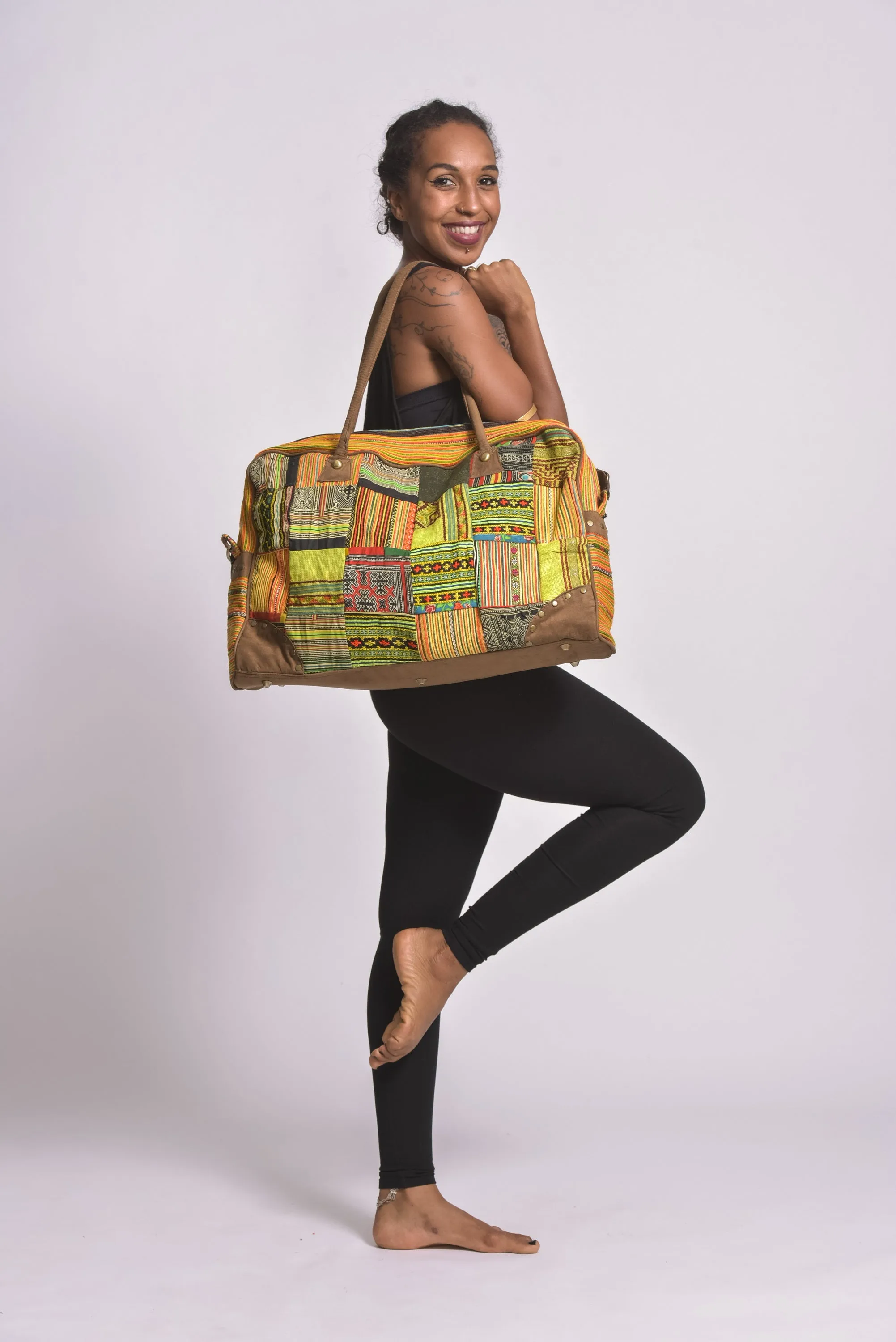Hmong Hill Tribe Patchwork Travel Bag in Yellow
