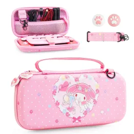 HYPERCASE Pink Carrying Case for Nintendo Switch Lite, Shockproof Switch Lite Protective Hard Travel Bag Pouch with 8 Game Card Slots, Adjustable Shoulder Strap and 2 Cute Thumb Caps