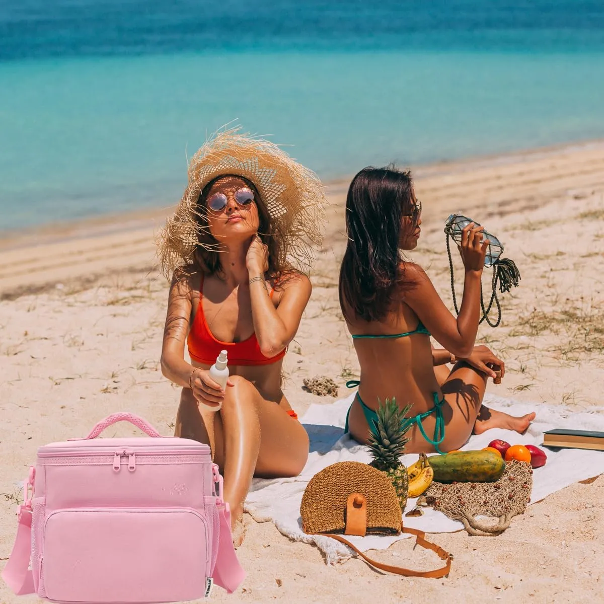 Insulated Lunch Bag for Adult/Women/Men, Reusable Large Lunch Box Cooler Soft Leakproof Tote, Thermal Meal Prep Lunch Pail with Adjustable Shoulder Strap for Picnic/Travel/Office,Pink
