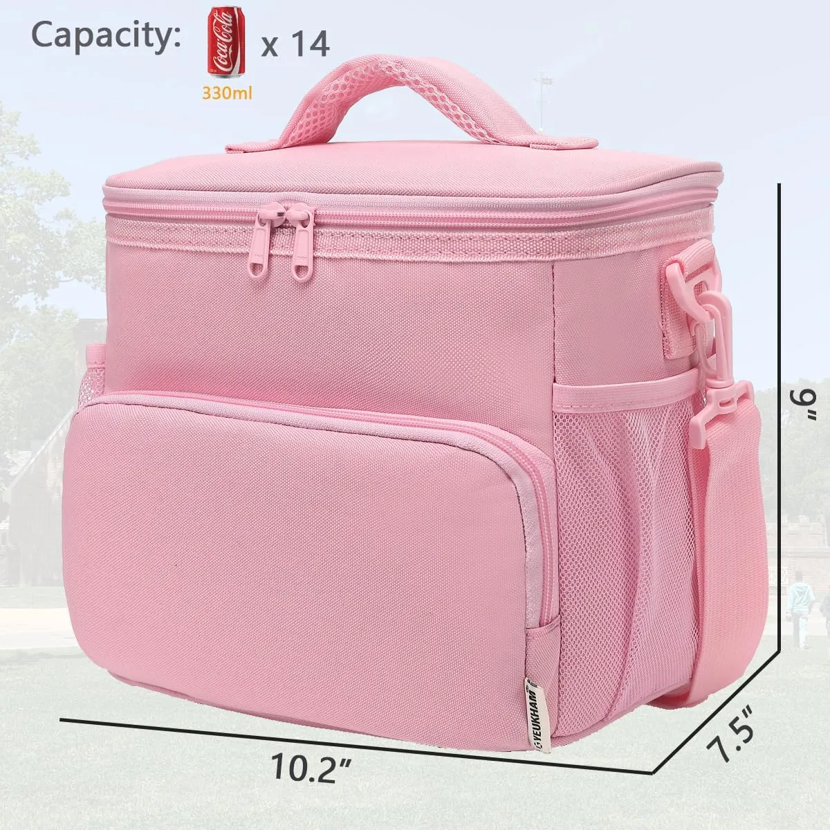 Insulated Lunch Bag for Adult/Women/Men, Reusable Large Lunch Box Cooler Soft Leakproof Tote, Thermal Meal Prep Lunch Pail with Adjustable Shoulder Strap for Picnic/Travel/Office,Pink